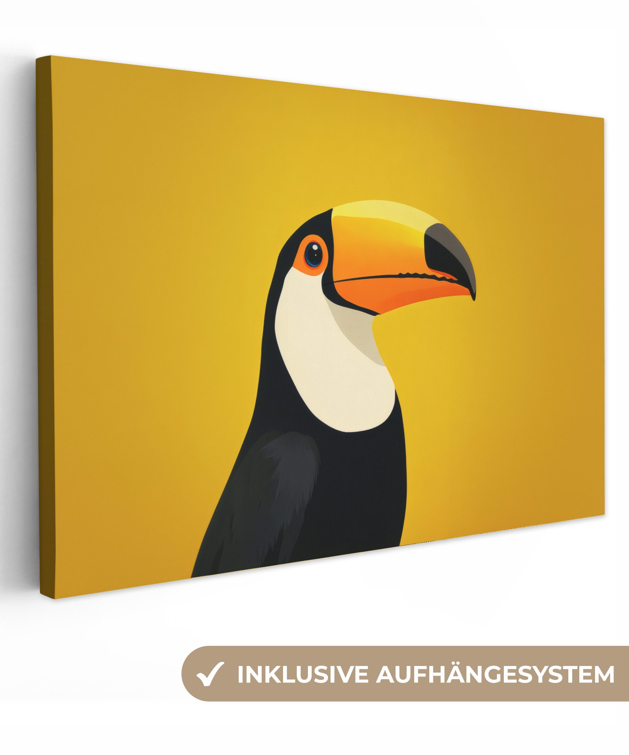 OneMillionCanvasses® Leinwandbild Tukan - Minimalistisch - Schnabel - Orang günstig online kaufen