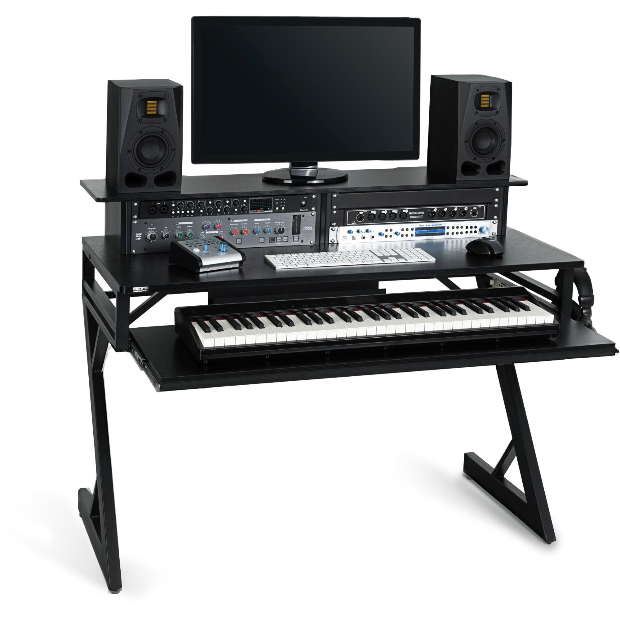 Stagecaptain Schreibtisch ST-120 Studiotisch - Studio-Workstation mit Rackschienen, Integriertes Kabelmanagement & Kopfhöreraufhängung