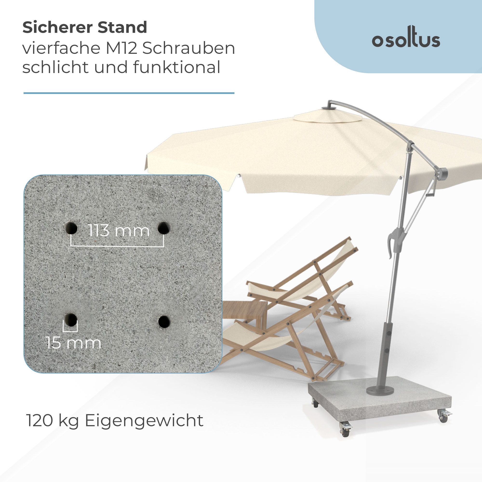 osoltus Betonschirmständer osoltus Granit Schirmständer 120 kg mit 4 Rollen für Ampelschirm