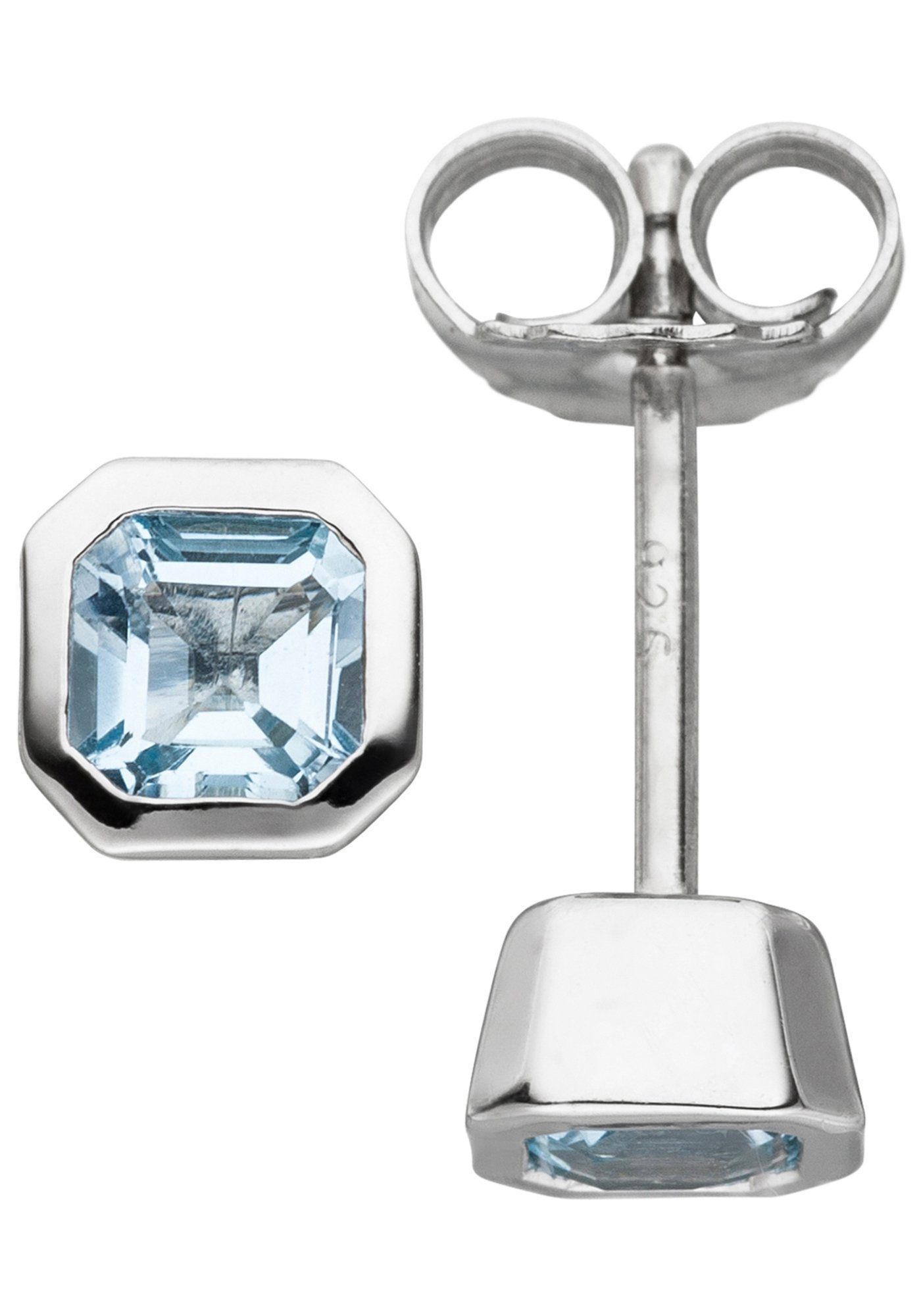 JOBO Paar Ohrstecker, 925 Silber mit Blautopas