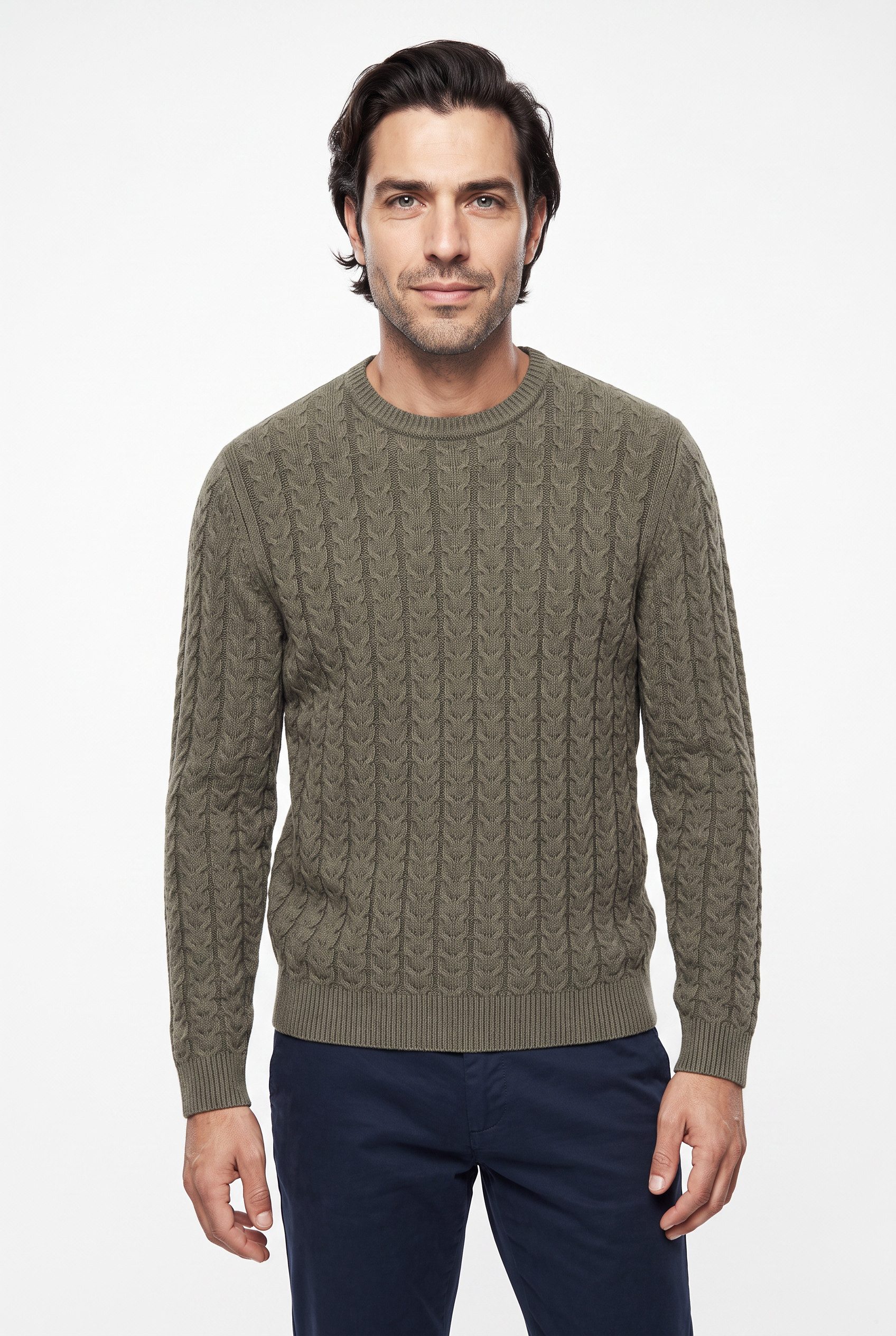 FYNCH-HATTON Strickpullover mit Zopfmuster und Wolle