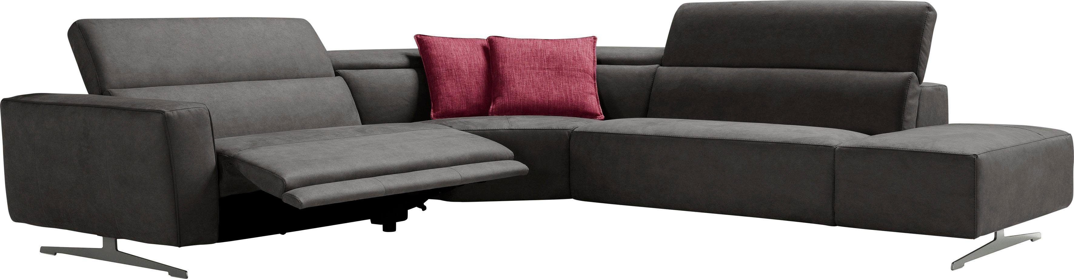 Egoitaliano Ecksofa Stefanie-e, Designsofa der Extraklasse, bequem mit hohem Sitzkomfort, mit Relaxfunktion und verstellbaren Kopfteilelementen
