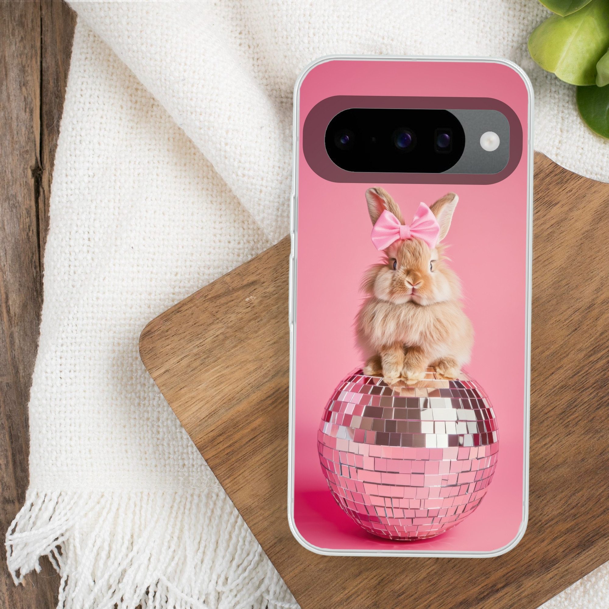 MuchoWow Handyhülle für Google Pixel 10 Pro Schleife - Discoball - Kaninchen, Handy Case, Silikon, Bumper Case Dünn