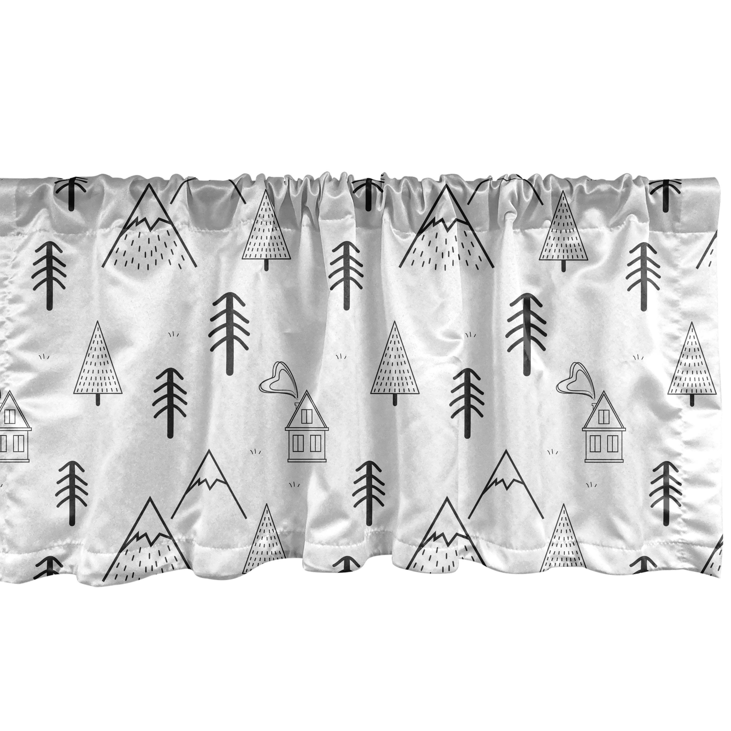 Scheibengardine Vorhang Volant für Artikel Schlafzimmer Küche Microfaser, Landschaft Vereinfachte Wald mit Abakuhaus, Dekor Stangentasche