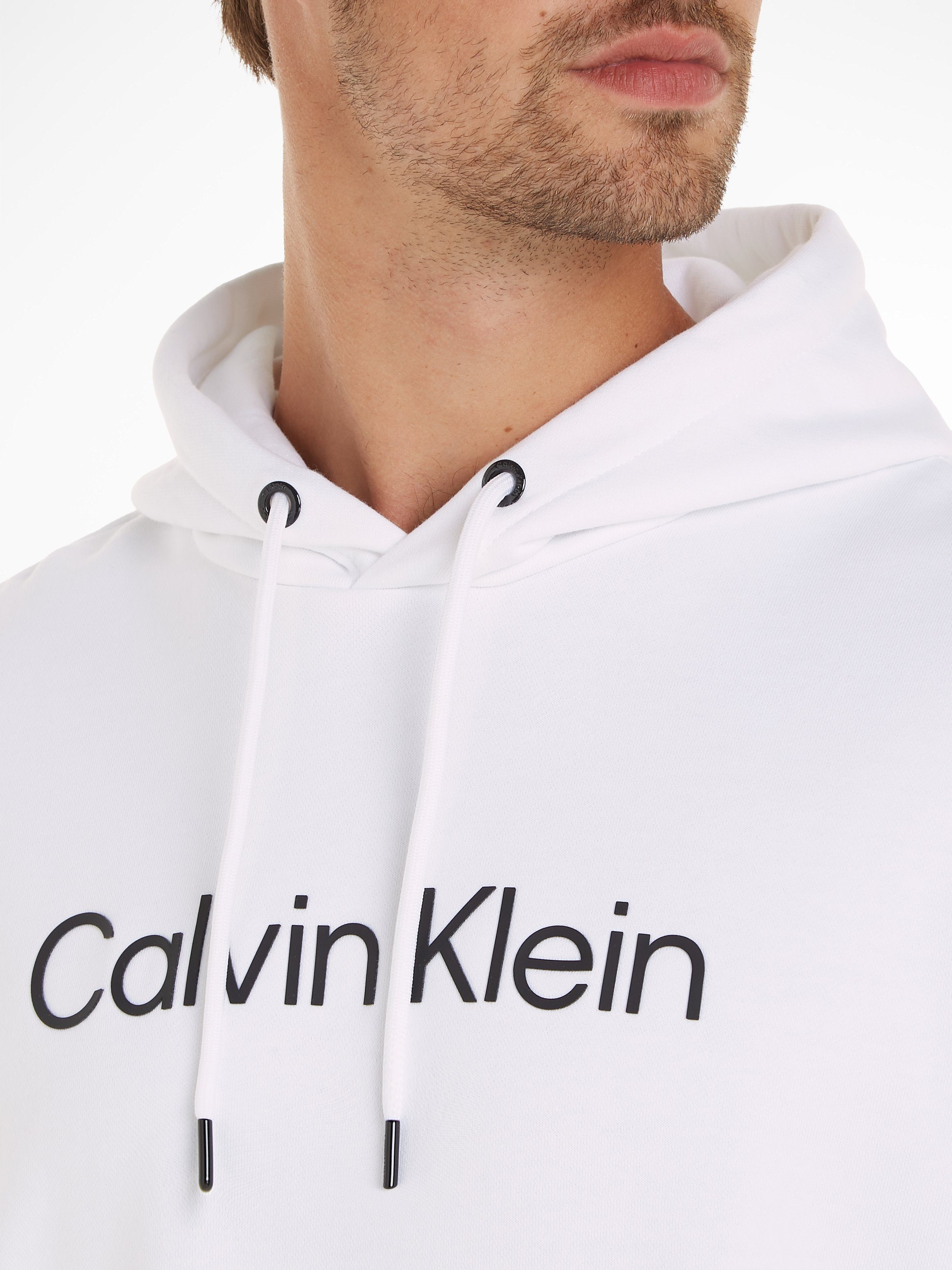 White Kapuzensweatshirt COMFORT LOGO mit HERO HOODIE Logoschriftzug Bright Klein Calvin