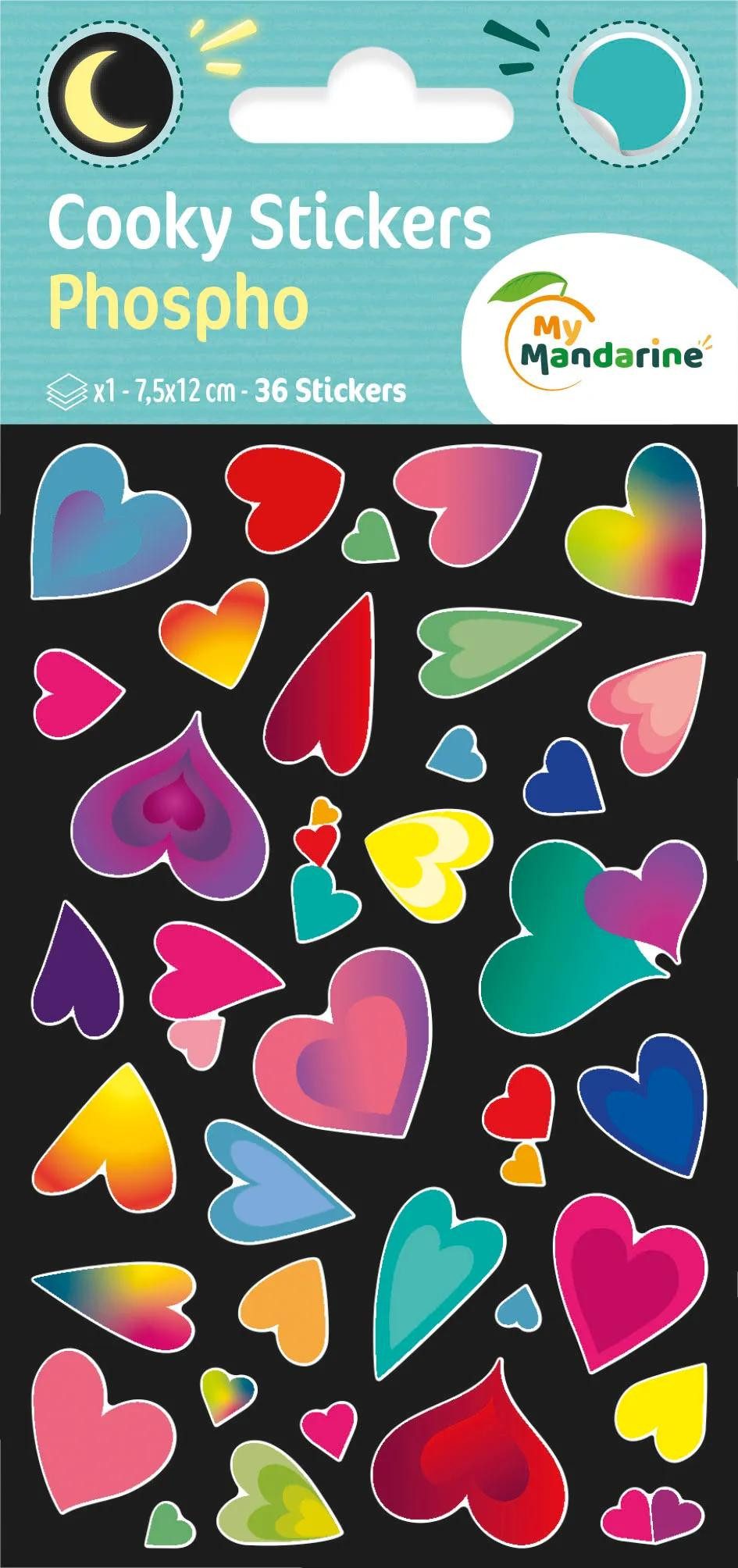 maildor Sticker 10x Cooky Phospho, 1 Stickerbogen 7,5x12cm, Herzen - Mehrfarbig CY162C, My Mandarine