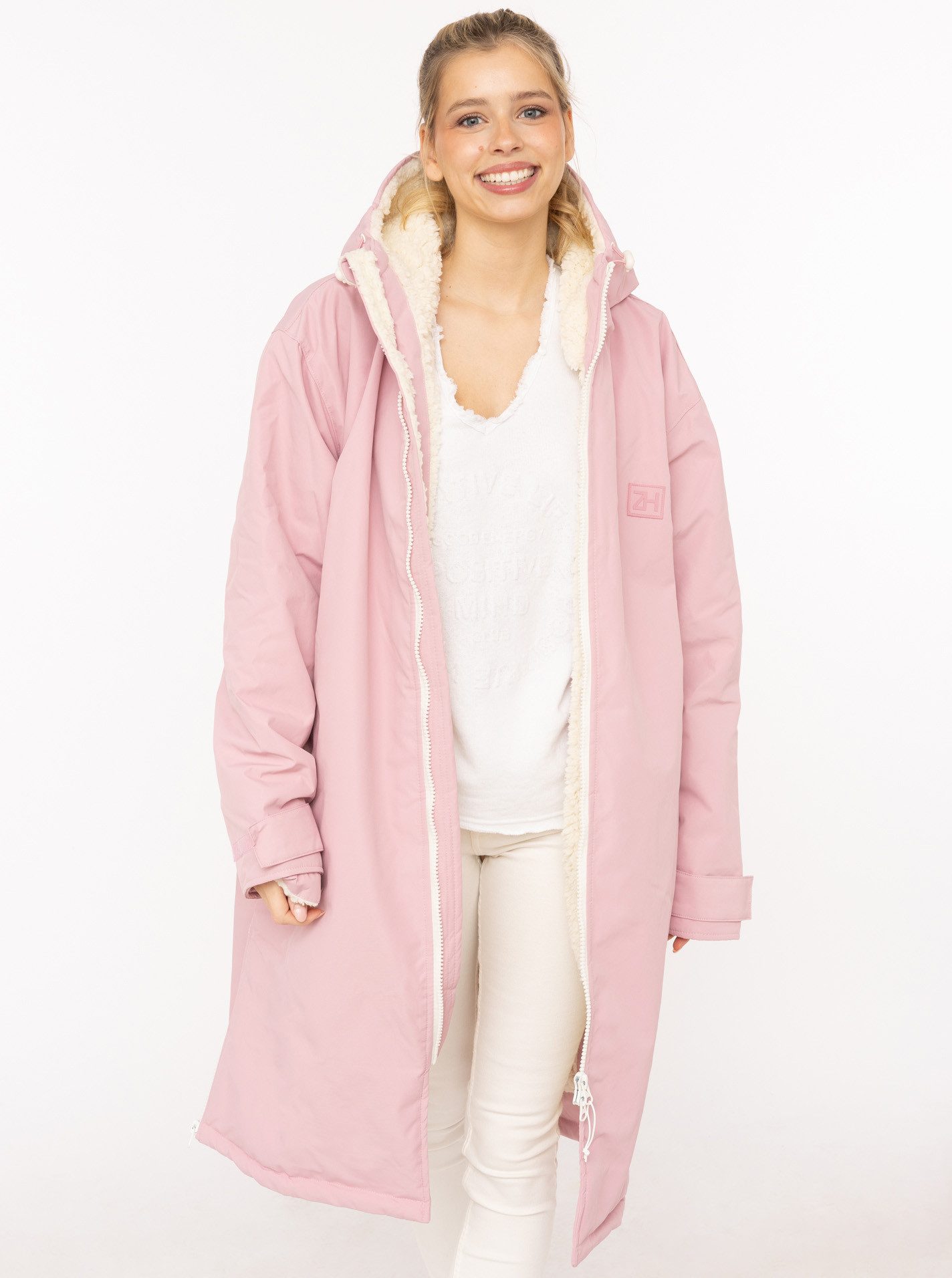 Zwillingsherz Kurzmantel "Oversize Windjacke ZH" seitliche Taschen, Kapuze, Reißverschluss, Teddy Futter