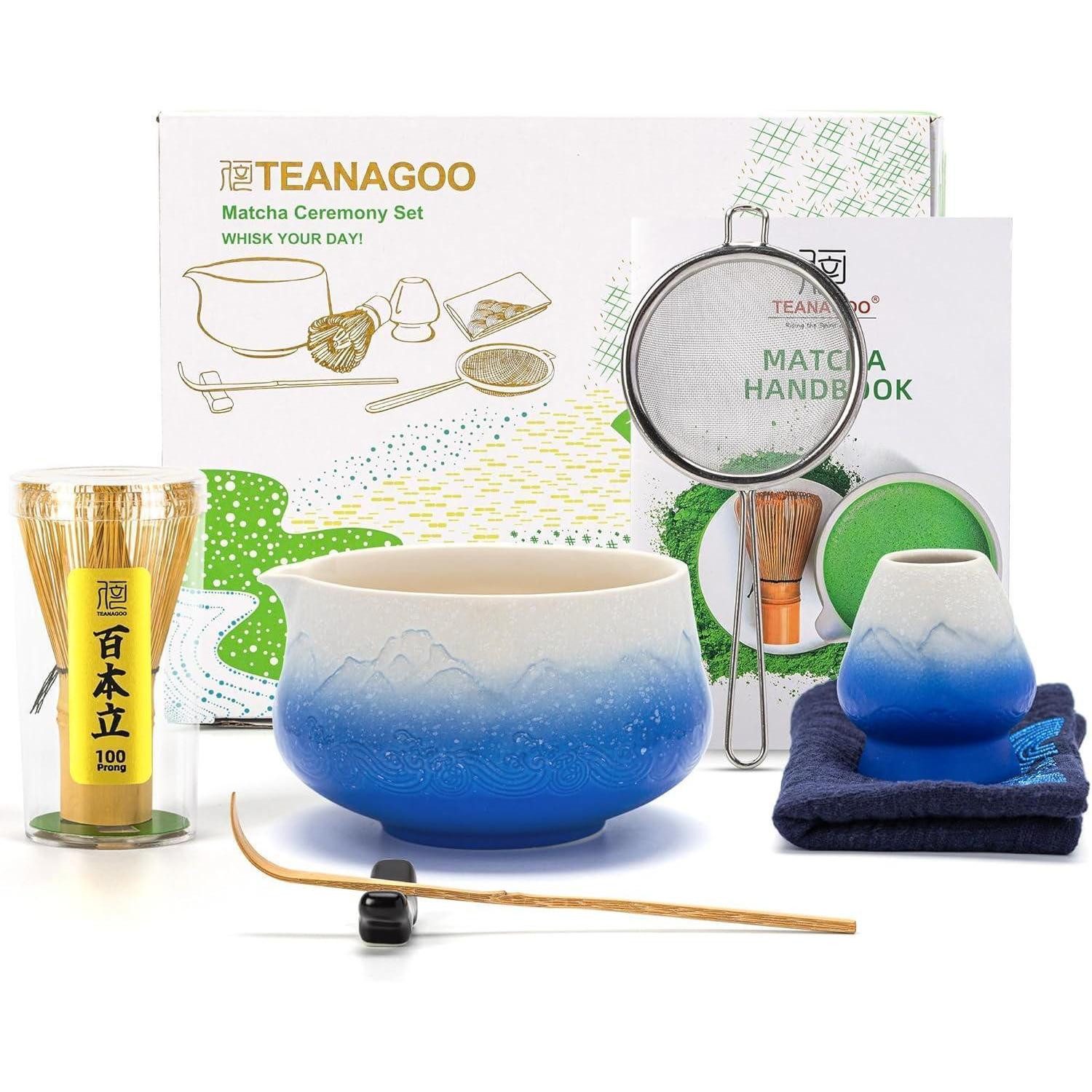 LuxusKollektion Teeservice Matcha Set Besen 7Stück Set Schüssel mit Ausgießer Farbverlauf Blau