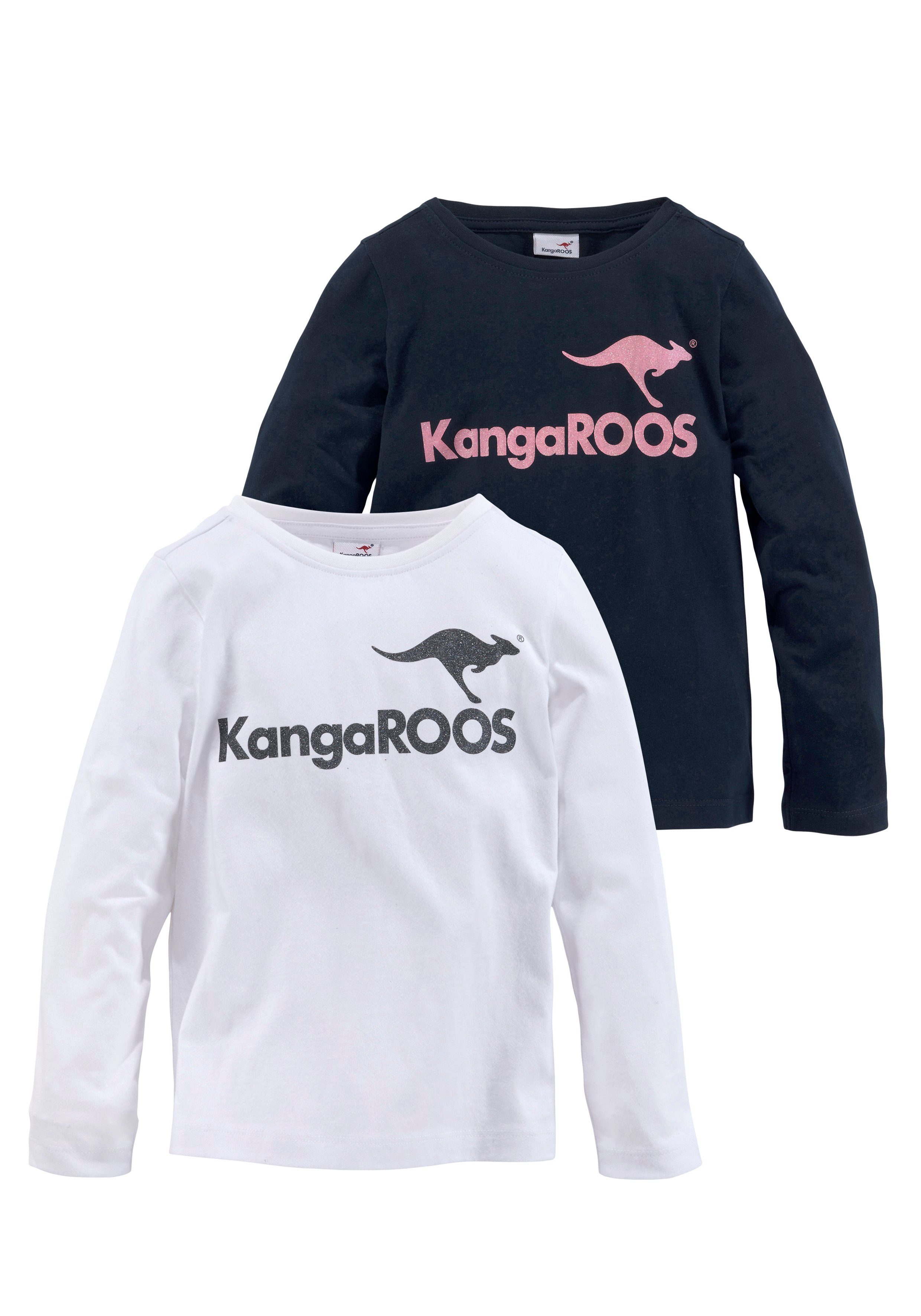mit 2-tlg) Glitzerdruck KangaROOS (Packung, Langarmshirt