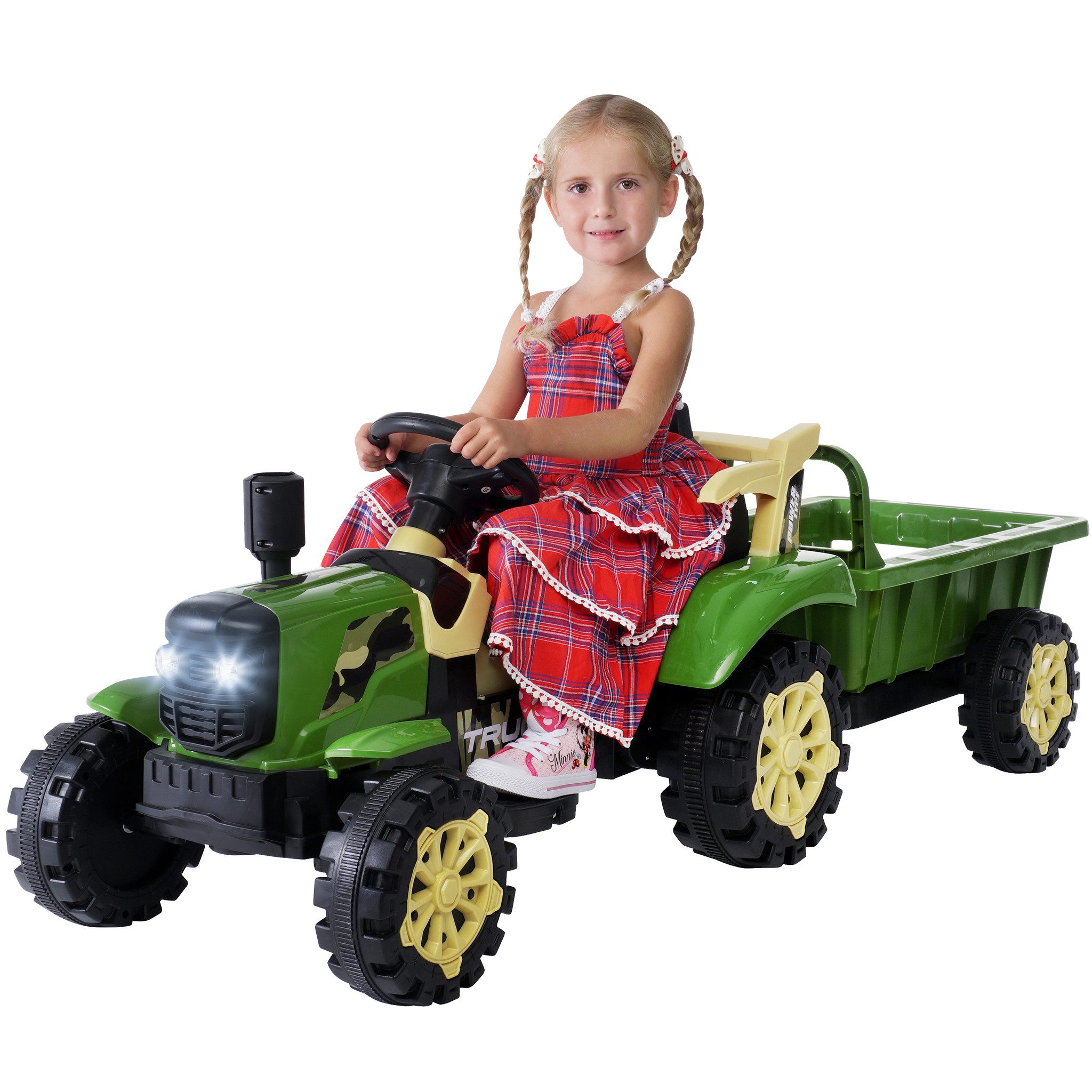 Actionbikes Motors Elektro-Kindertraktor Kinder Elektro Traktor mit Anhänger Fahrzeug inkl. Fernbedienung, Belastbarkeit 30 kg, (2-tlg), 30 kg Zuladung - Bremsautomatik - 2x 6 V Motor - ab 3 Jahren
