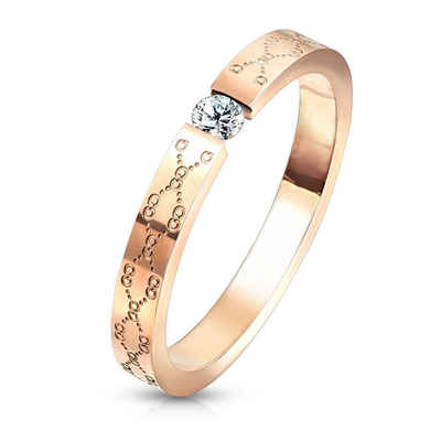BUNGSA Fingerring Ring Spannring mit Kristall und Gravur rosegold aus Edelstahl Damen (Ring, 1-tlg), Frauen Mädchen