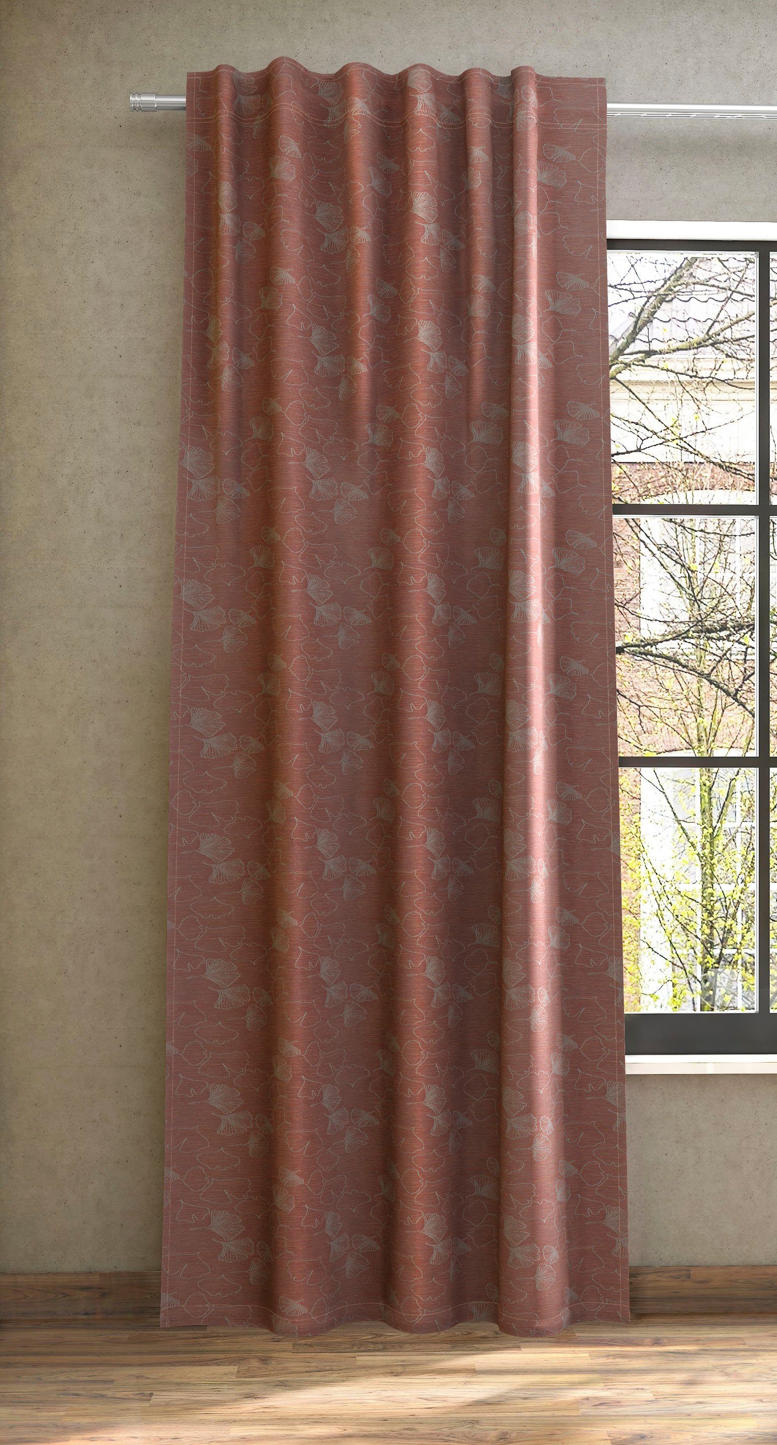 Vorhang GRACE, (1 blickdicht, Ginkgo-Motiv Polyester-Leinendeko Jacquard, St), filigranem for Neutex mit you!, Multifunktionsband ziegelrot