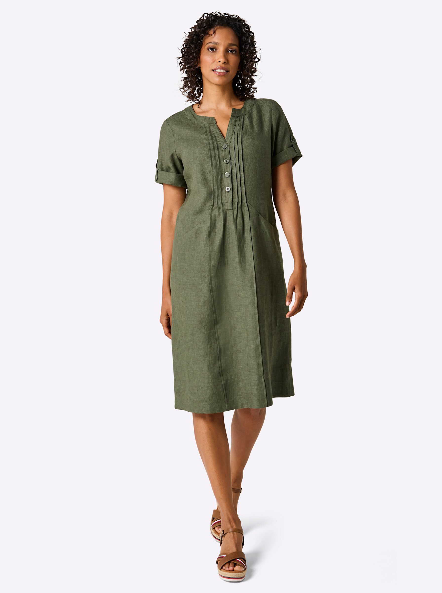 creation L Etuikleid Leinen-Kleid Kurzarm