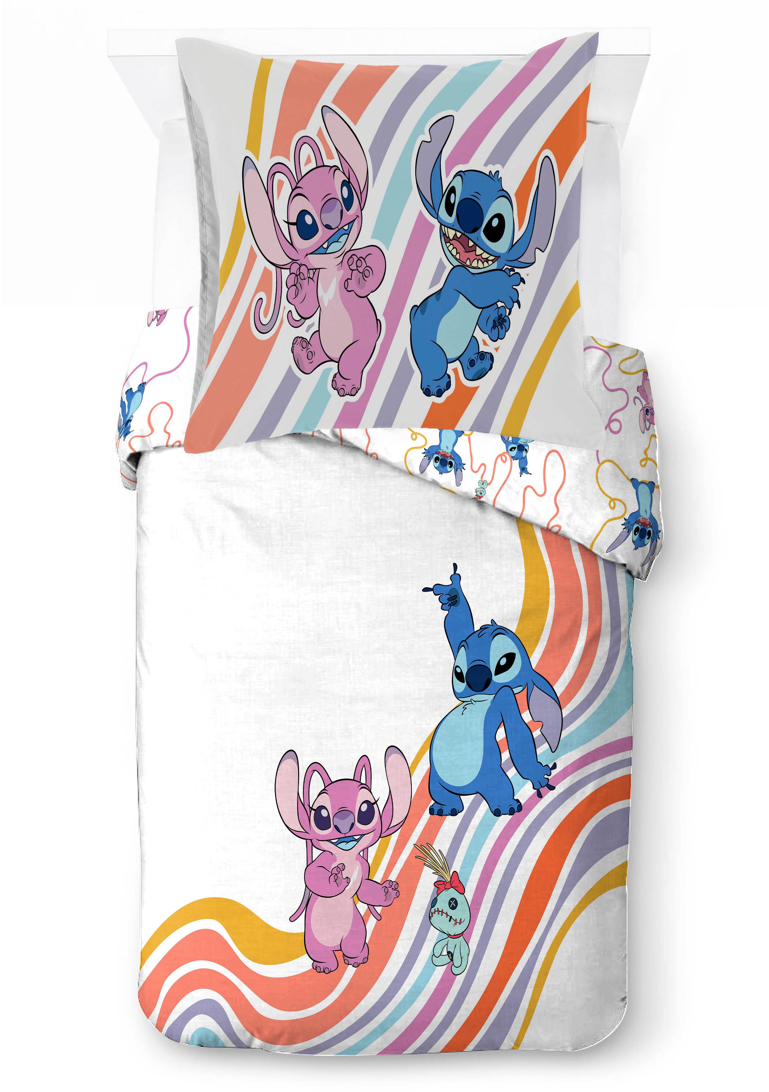 Disney Kinderbettwäsche Disney Lilo & Stitch Bettbezug-Set 135x200 cm + Kissenbezug 80x80 cm, Washed Cotton, 2 teilig, 100 % Baumwolle, maschinenwaschbar, wendbar
