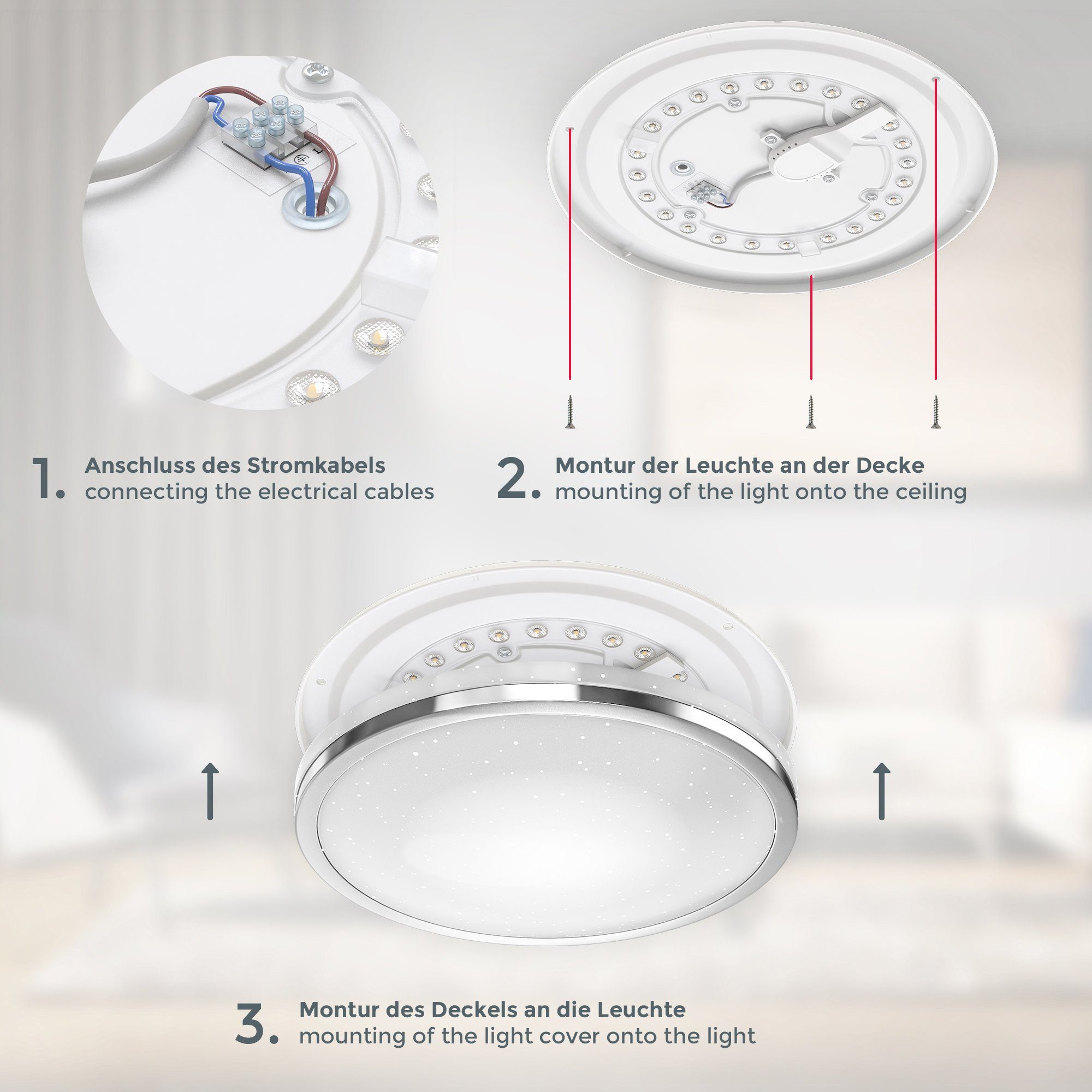 Sternendekor, fest B.K.Licht LED chromfarben integriert, LED Deckenleuchte, 10W Neutralweiß, LED 900lm, mit Deckenlampe neutralweiß,