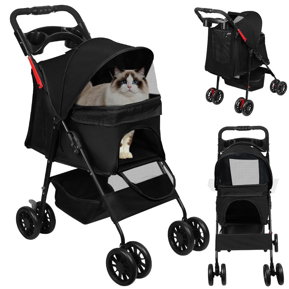 JEOBEST Hundebuggy Hundewagen Buggy 99 x 67 x 46cm, mit Netzfenster, Oxford, Faltbarer, für kleine bis mittelgroße Haustiere