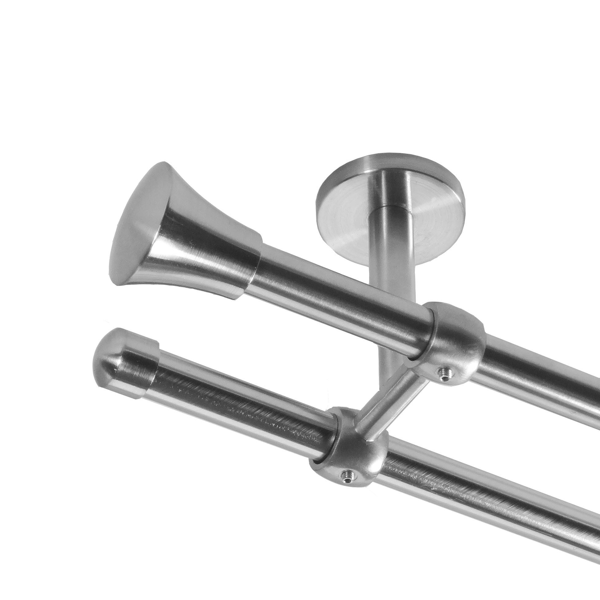 BASIT Gardinenstange Rohr Edelstahloptik 16 mm mit Deckenträgern 600 cm E19, Ø 16 mm, 2-läufig, verschraubt, Metall, D21 600 cm E19 Knauf