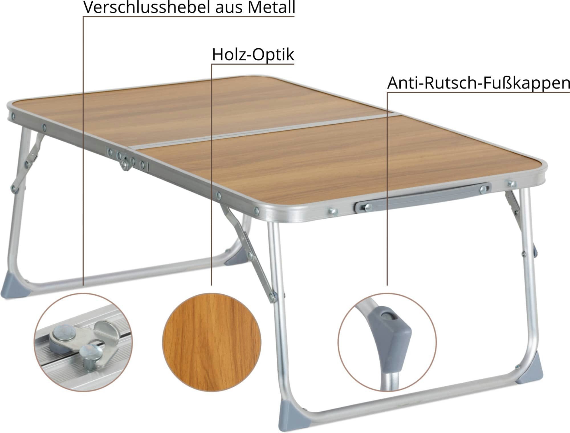 Stagecaptain Campingtisch MCT-25 Mini klappbarer outdoor Gartentisch bis zu 50 kg Tragfähigkeit (1-St., leicht und handlich mit praktischem Tragegriff), für Camping, Gartenpartys und Wanderabenteuer in edler Holzoptik
