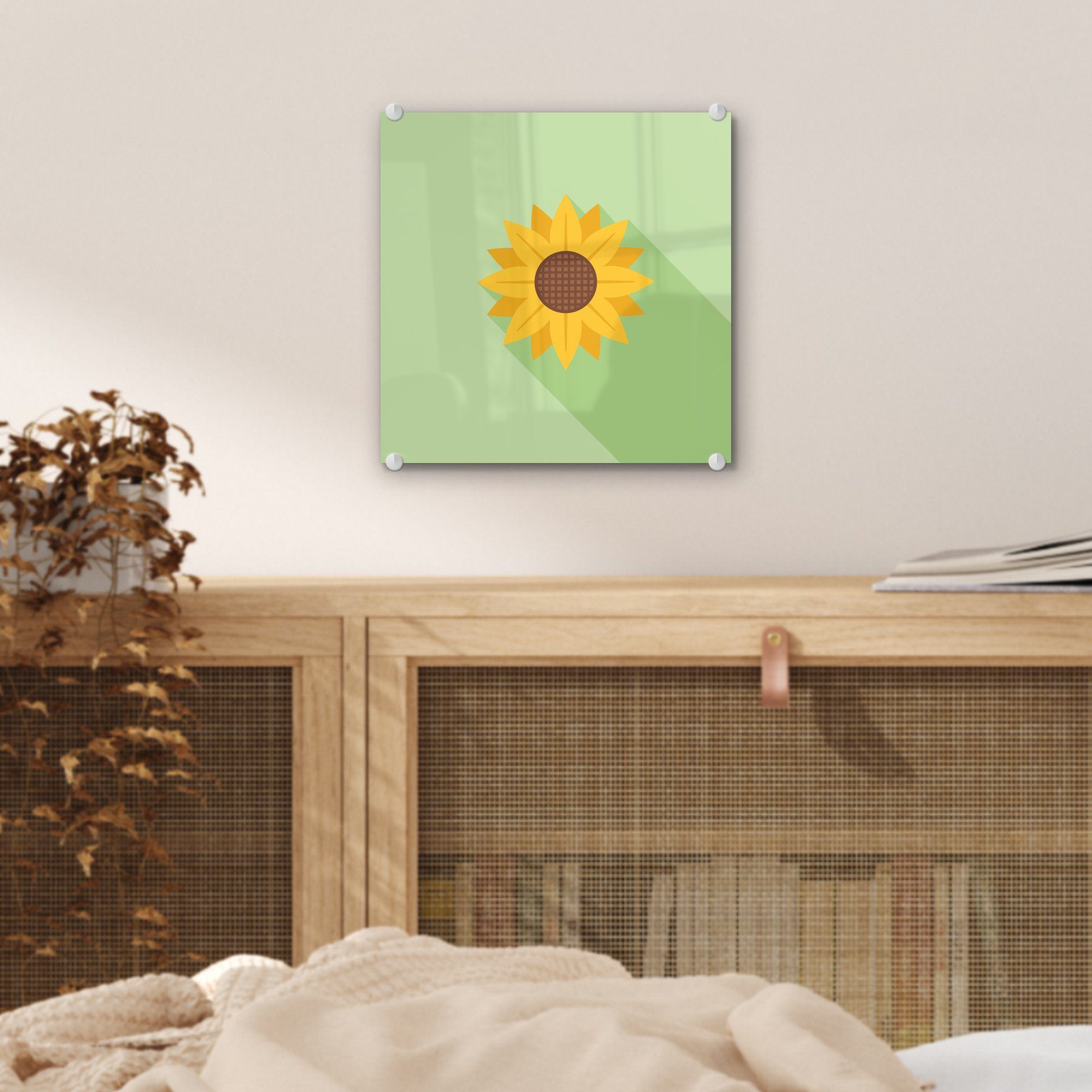 auf Acrylglasbild - Illustration einer Glas MuchoWow Wanddekoration Bilder - Foto Glasbilder Sonnenblume, Wandbild St), - (1 Einfache auf Glas