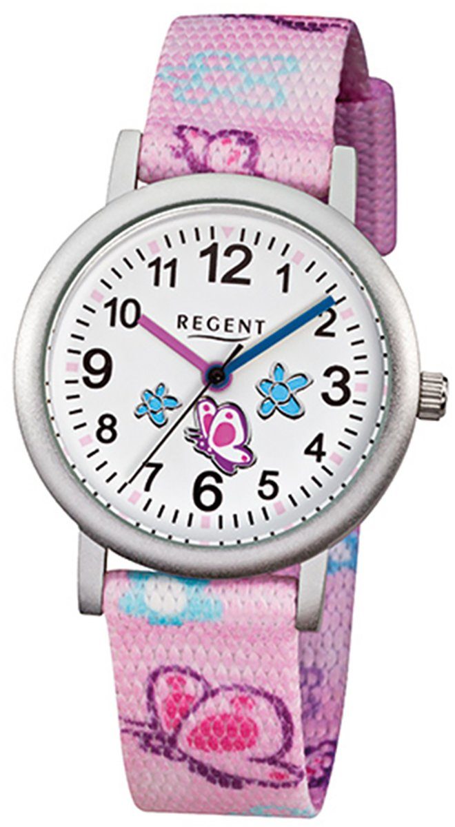 Regent Quarzuhr Regent Kinder-Armbanduhr rosa Analog F-491, Kinder Armbanduhr rund, klein (ca. 30mm), Textilarmband