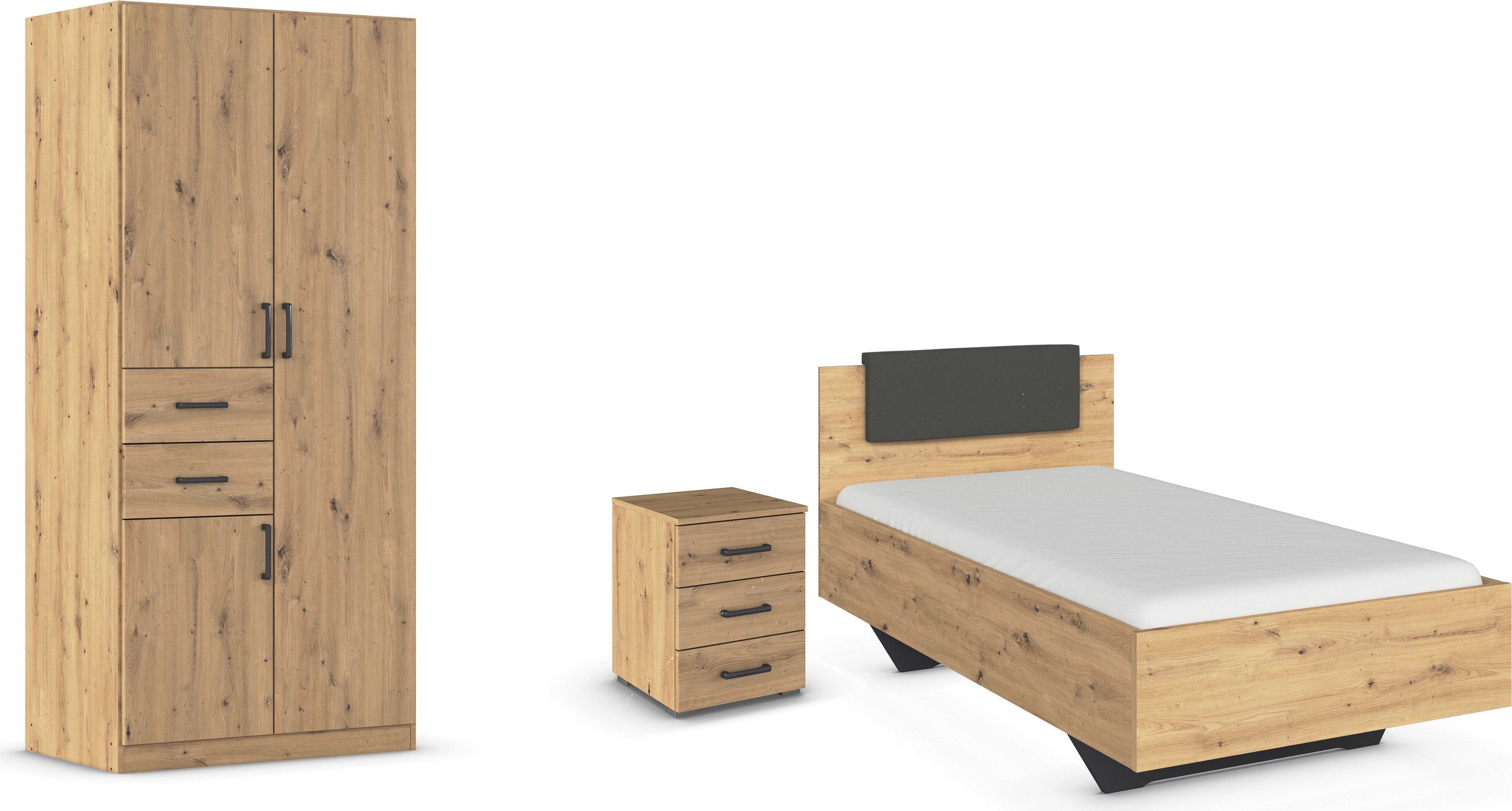 rauch Schlafzimmer-Set Komplettzimmer Komplettschlafzimmer Schlafzimmer-Set (3-St) MAIKA, (Set, 3-tlg), Schrank 3 Breiten, 2 Höhen, Bett 100 cm, Nachttisch MADE IN GERMANY