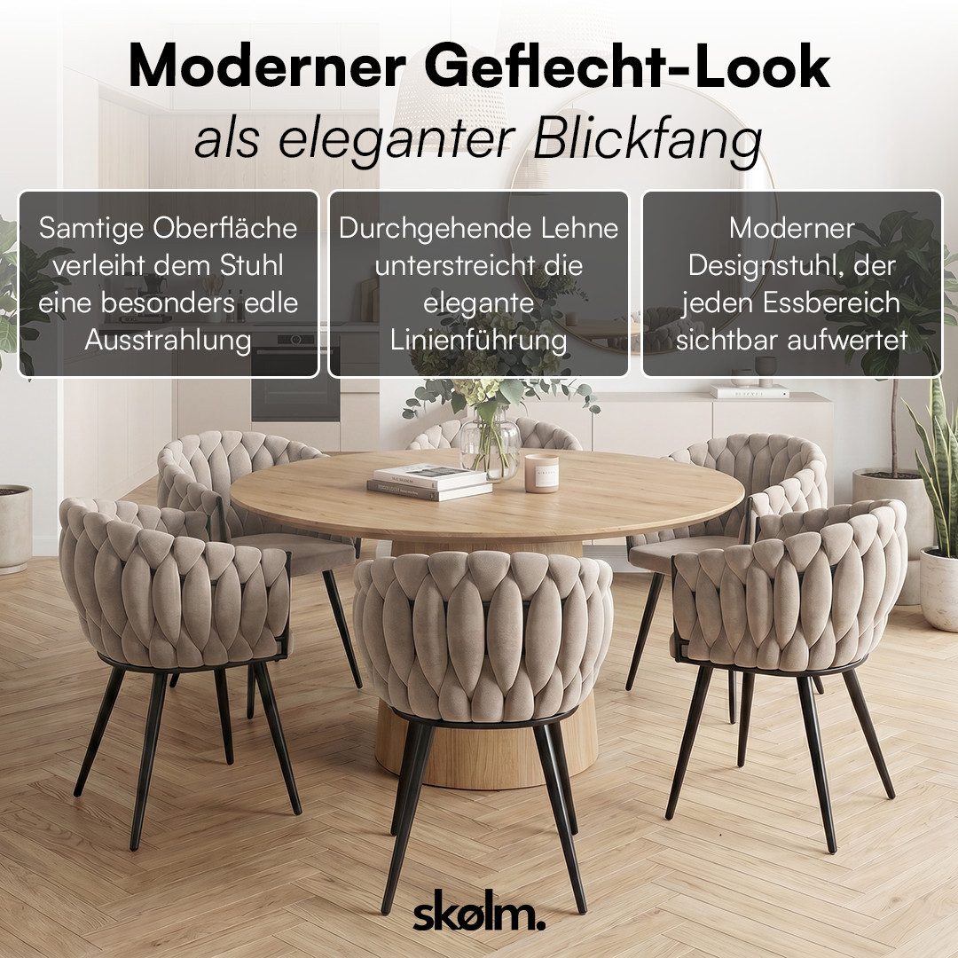 skølm Esszimmerstuhl & Drehstuhl Sudri mit Samtbezug gepolstert (6er Set, macchiato, Metallgestell, 6 St), Armlehnenstühle in Flecht-Look, verfügbar als 2er/4er – Bild 2 von 5