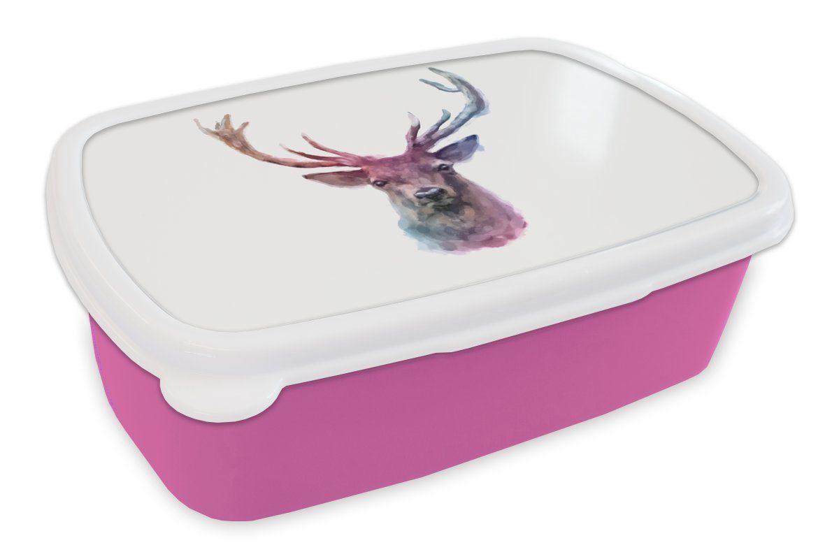 MuchoWow Lunchbox Rotwild - Farbe - Farben, Kunststoff, (2-tlg), Brotbox für Erwachsene, Brotdose Kinder, Snackbox, Mädchen, Kunststoff rosa