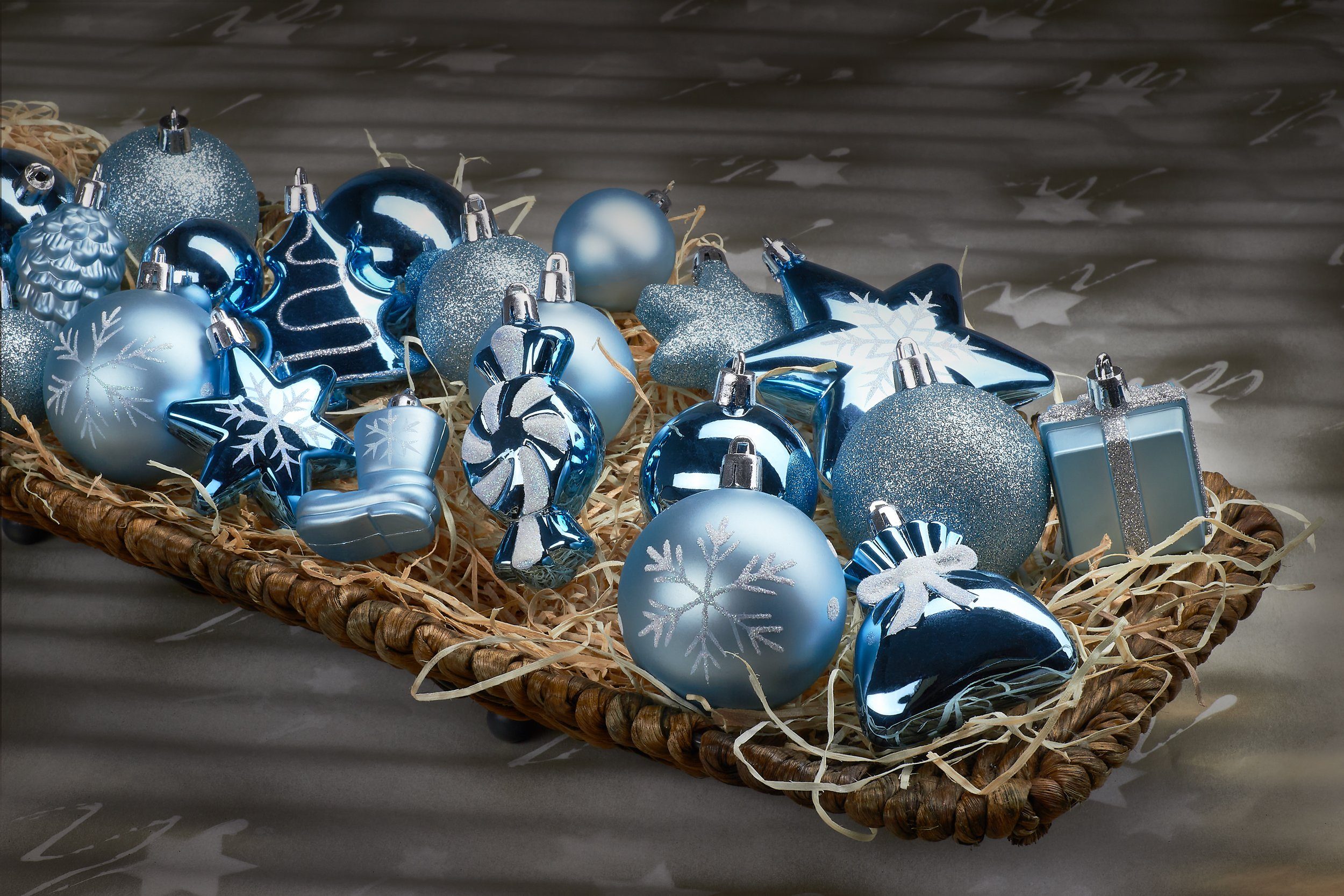 Christbaumschmuck BRUBAKER Weihnachtsbaumkugel Weihnachtskugel-Set, Baumkugeln aus 77-teiliges Weihnachtsdekoration Kunststoff, Blau