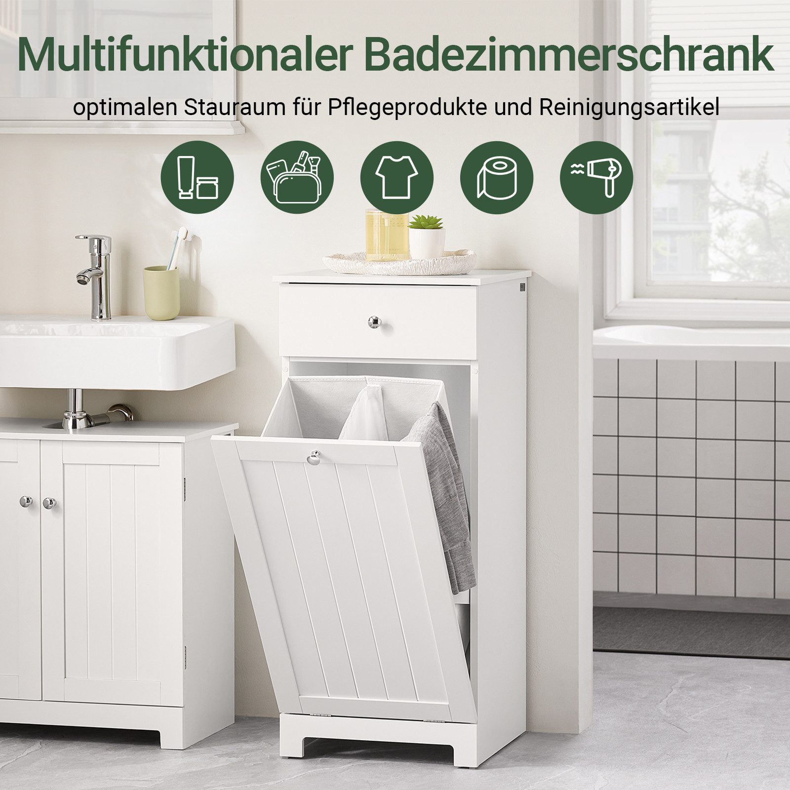 SoBuy Wäscheschrank BZR21, Badschrank mit Wäschekorb, Badkommode, Bad Wasch günstig online kaufen
