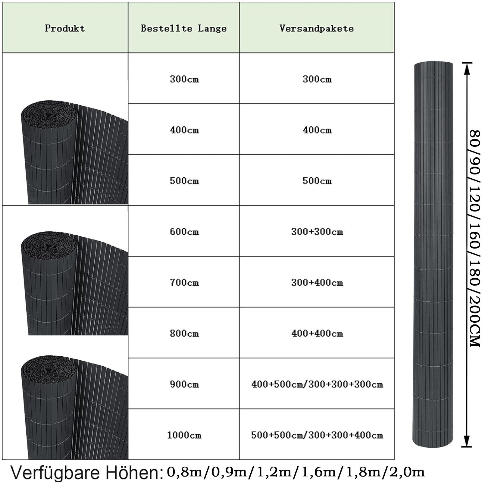 FIVMEN Sichtschutzzaunmatten PVC Sichtschutzmatte Balkon Sichtschutz Privatsphäre Sichtschutzzaun, Wetterfest Windschutz Zaun, mit Kabelbindern, für Garten, Balkon
