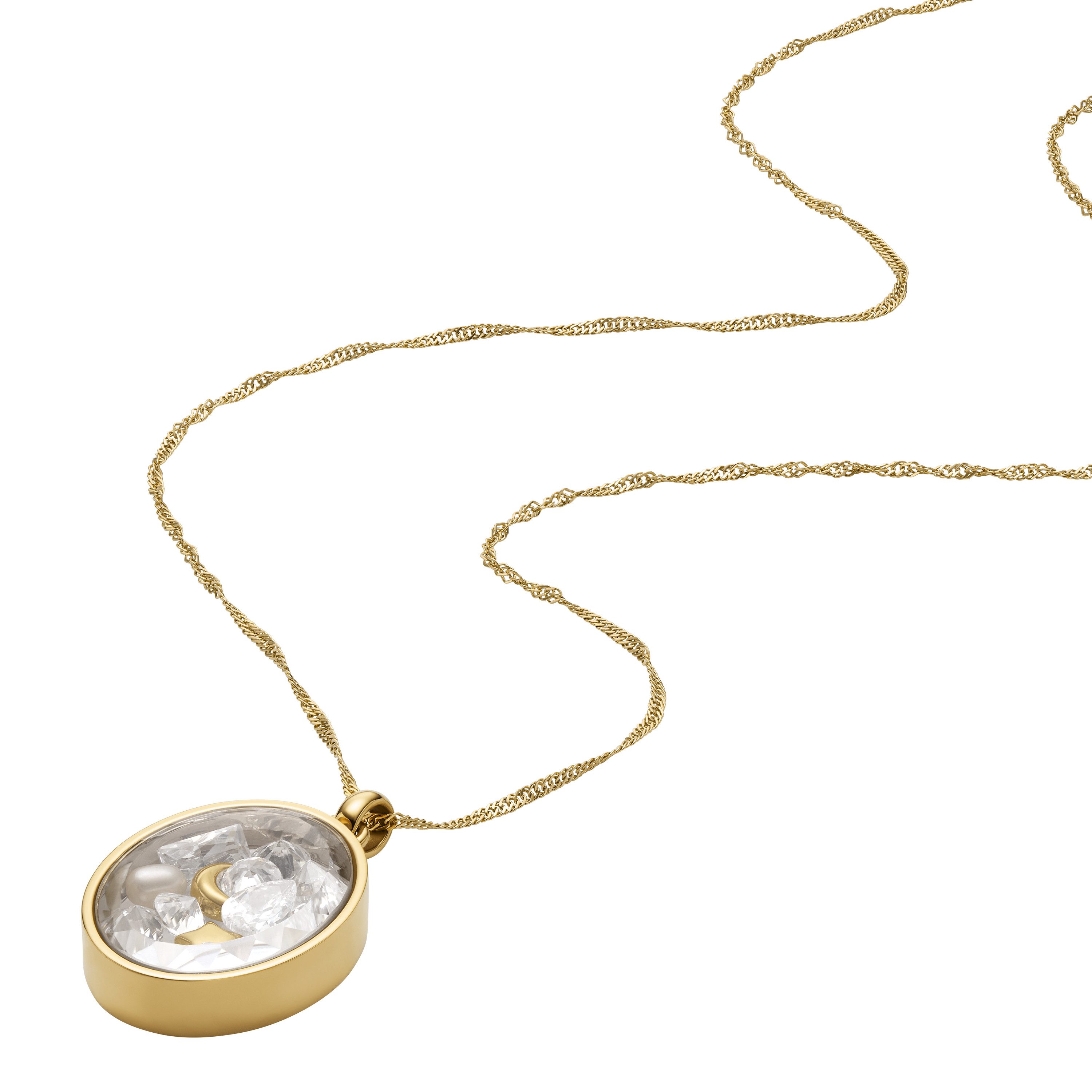 Fossil Kette mit Anhänger Schmuck Geschenk Edelstahl Halsschmuck SUTTON Mond Stern, mit Zirkonia (synth) - mit Perle (synth)