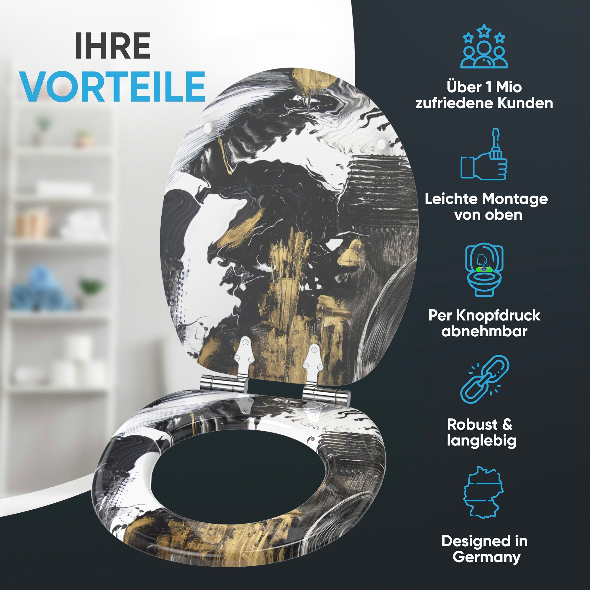 Sanilo WC-Sitz Ohne Absenkautomatik – Rustikales Holzdesign, Verstellbare Scharniere, Antibakterielle Oberfläche