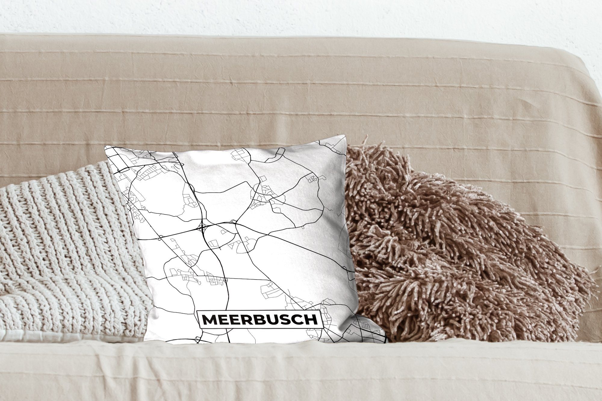 Dekokissen mit Schlafzimmer, Deko, Deutschland Karte - Sofakissen - Wohzimmer, MuchoWow Stadtplan für Meerbusch, - Zierkissen Füllung