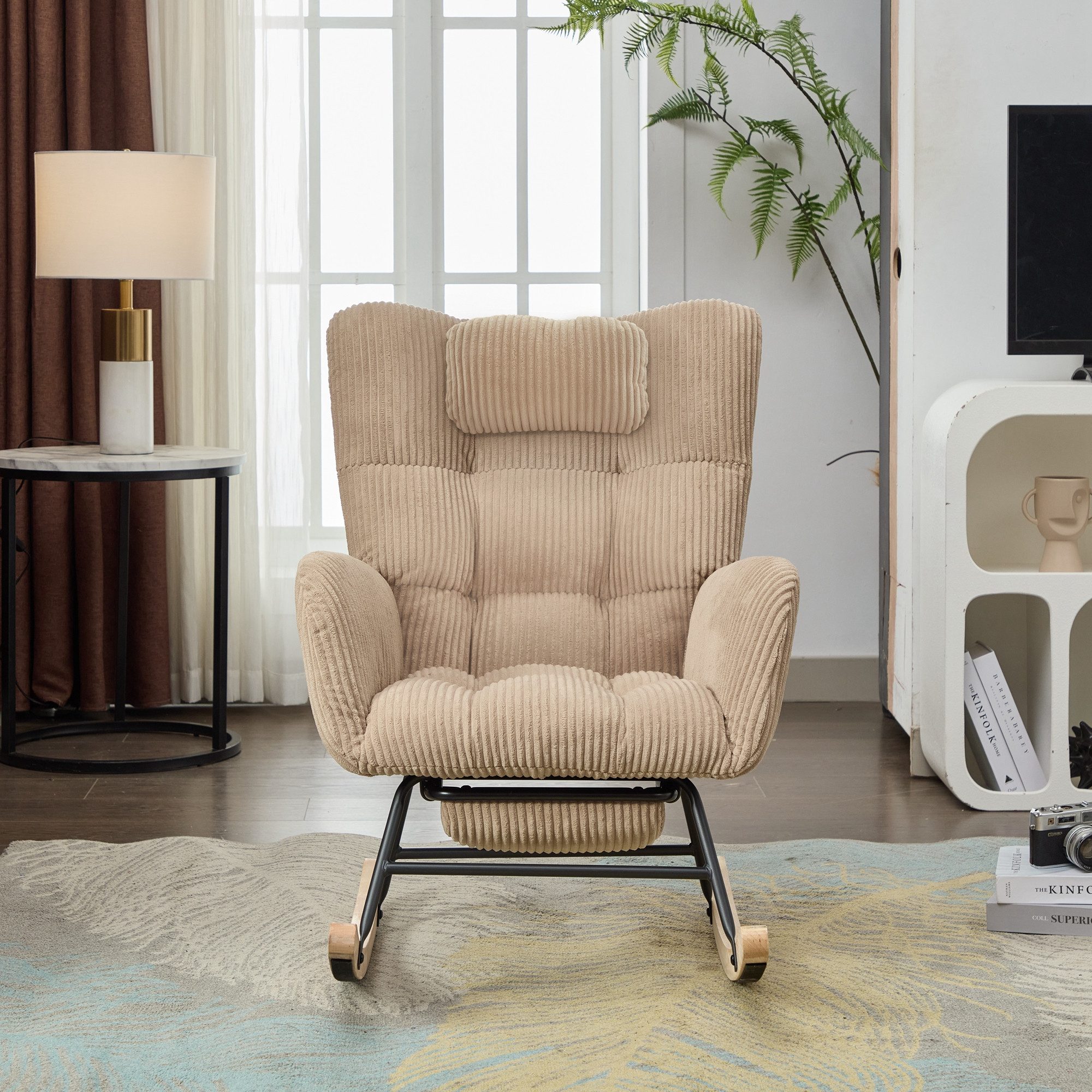 STILVORA Schaukelstuhl Relaxsessel Loungesessel Schaukelsessel mit Nackenkissen und Pedal