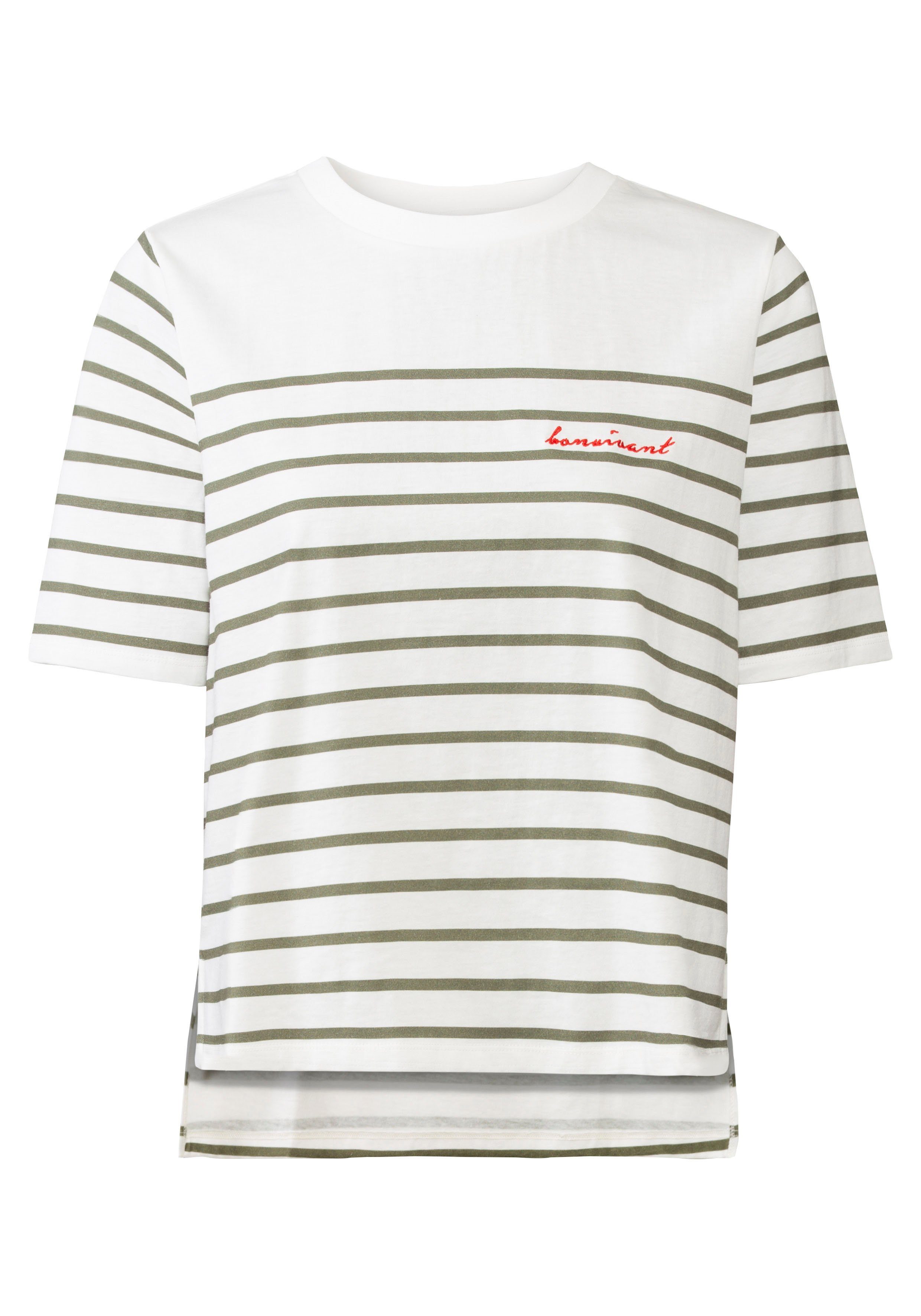 weiß-khaki LASCANA T-Shirt gestreift Streifen mit