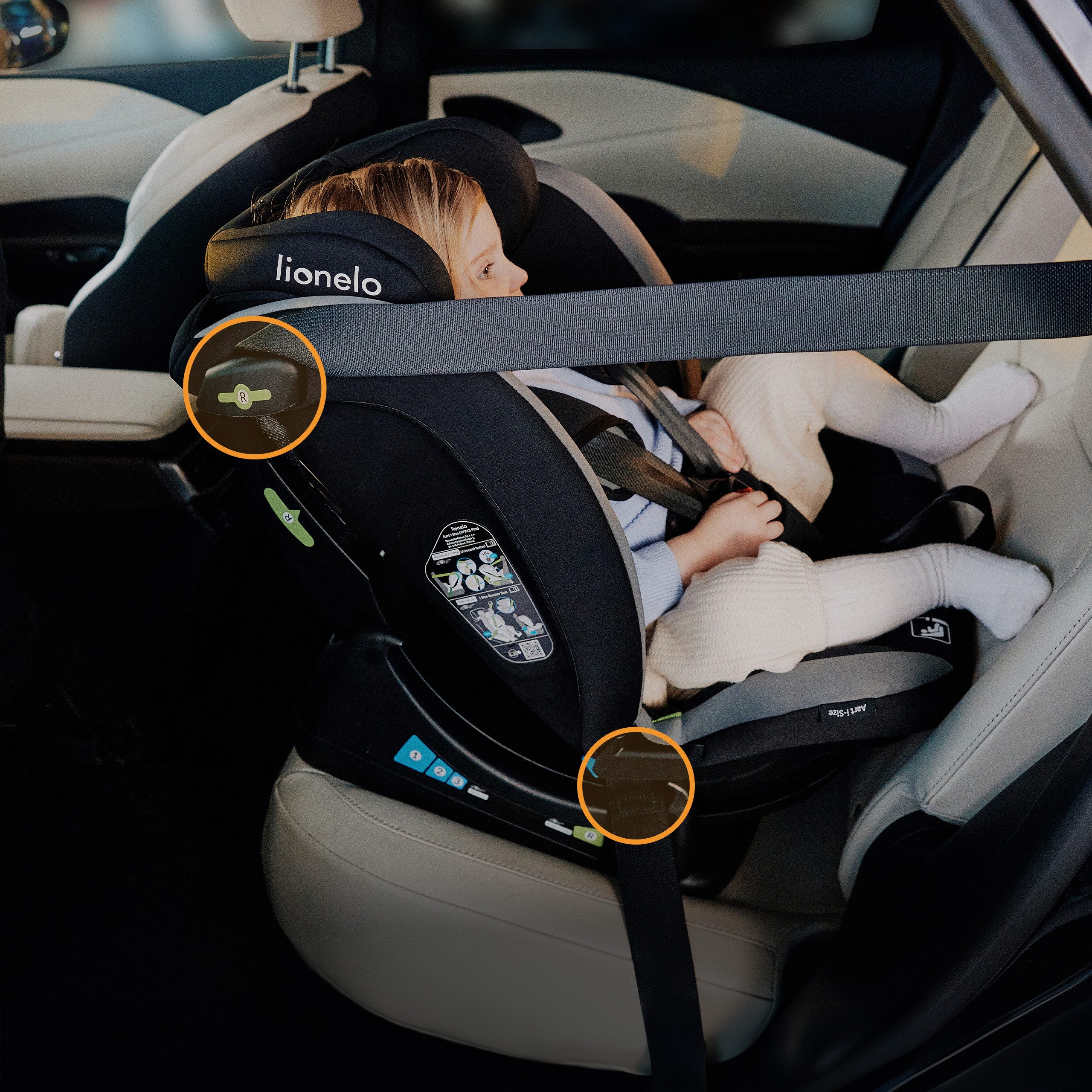 lionelo Autokindersitz ART I-SIZE, ab: ab Geburt, bis: bis 12 Jahren, ab: 40 cm, bis: 150 cm, (Kindersitz von der Geburt bis zum Alter von 12 Jahren), i-Size/40–150cm/MemoryFoam/13x Kopfstütze/3-Punkt-Gurt