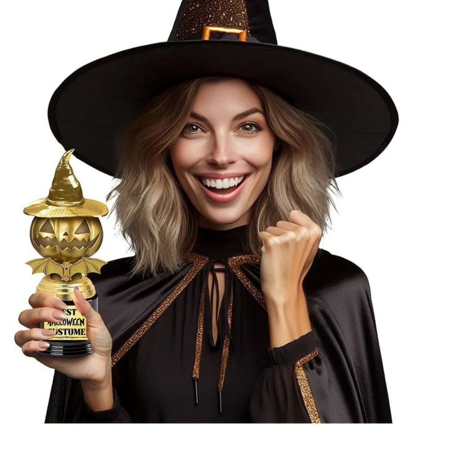 Dekoobjekt Halloween Trophäe Kürbis 'Bestes Kostüm', 22 cm