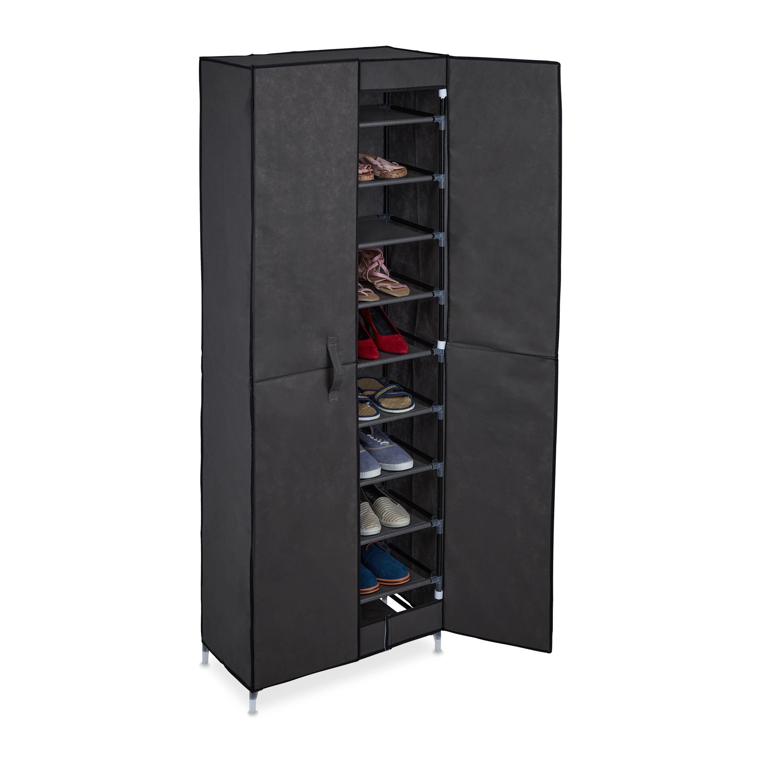 relaxdays Stoffschrank Schuhschrank Stoff 30 Paar Schuhe Anthrazit günstig online kaufen