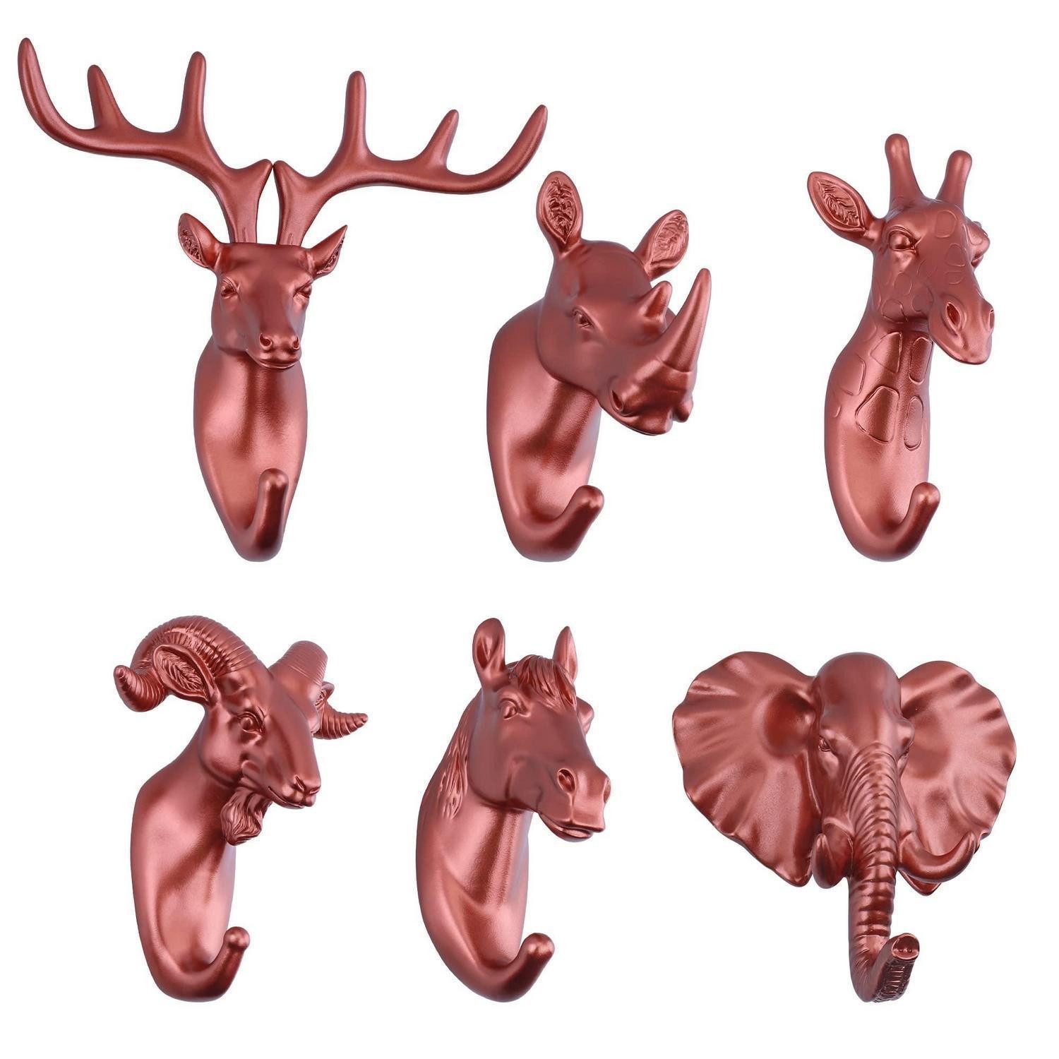 LuxusKollektion Wandhaken Tierhaken 6er Set Harz Roségold, (1-St)