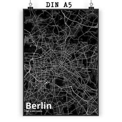 Mr. & Mrs. Panda Poster DIN A5 Berlin - Geschenk, Städte, Ort, Handgemaltes Poster, Designpos, Stadt Black (1 St)