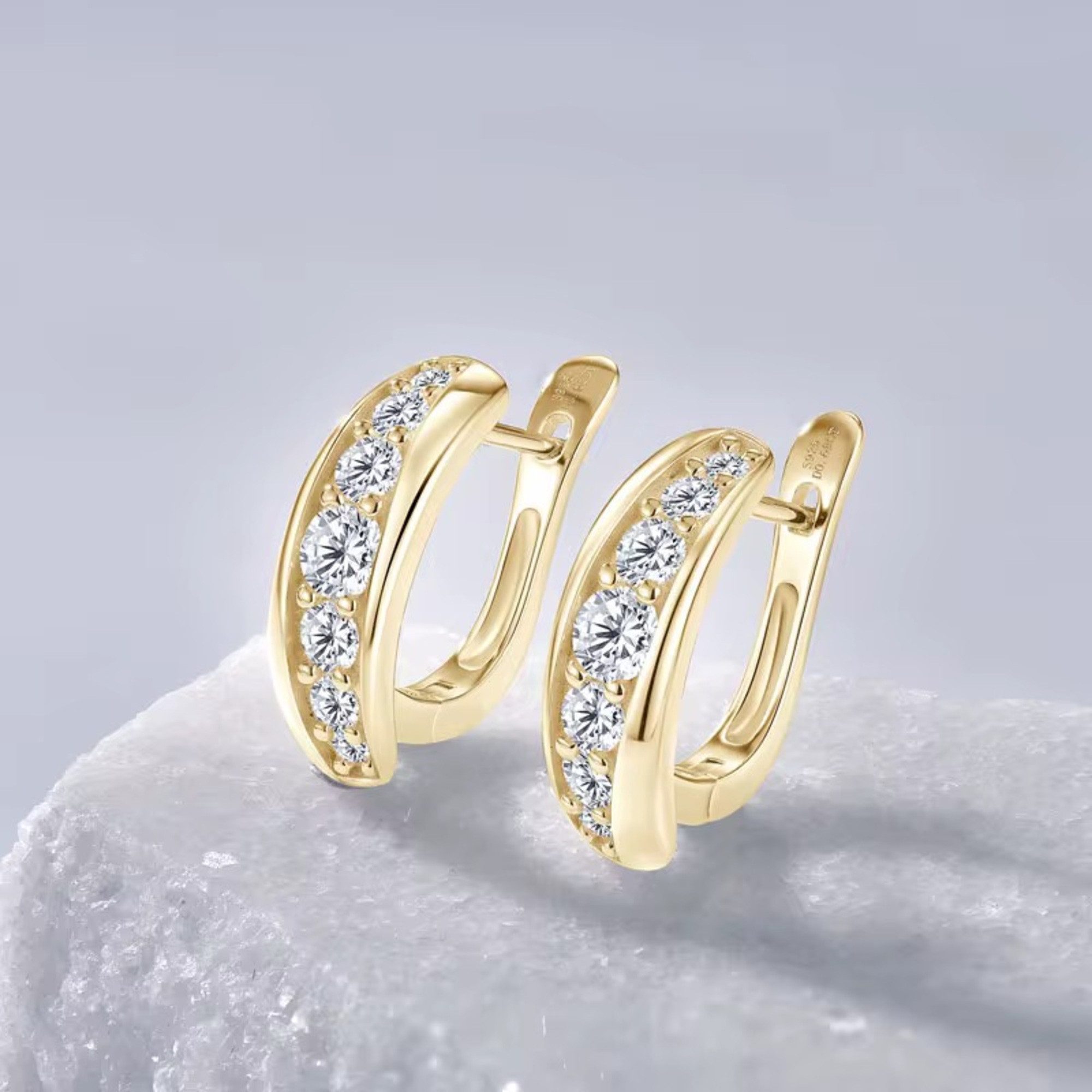 ROUGEMONT Creolen-Set Exquisite Moissanit Damen Creolen VVS1 D 925 sterling Silber 18K Gold, Echtschmuck mit Echtheitszertifikat