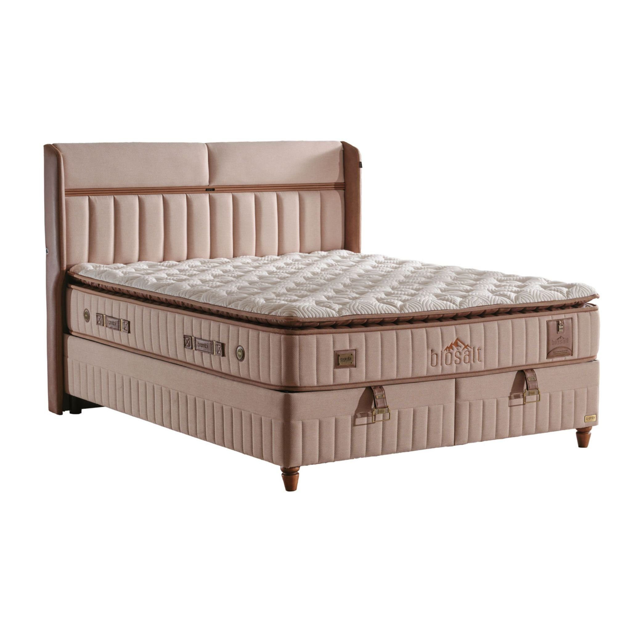 Bambi Boxspringbett Stauraumbett inkl. Matratze Boxspringbett 180x200 - 90x200 Biosalt