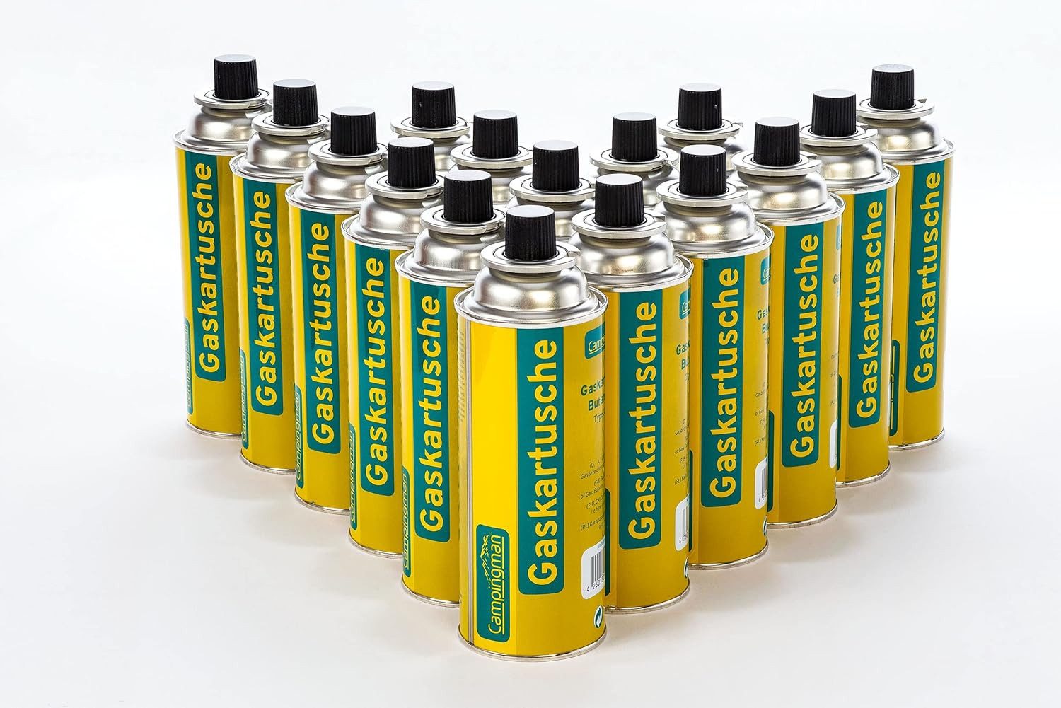 campingmann Gaskartusche gaskartuschen 227g Butan Gas mit Ventil Universal Butangas, 16 St., Brennstoffflaschen Campingas für Gaskocher Gasheizung