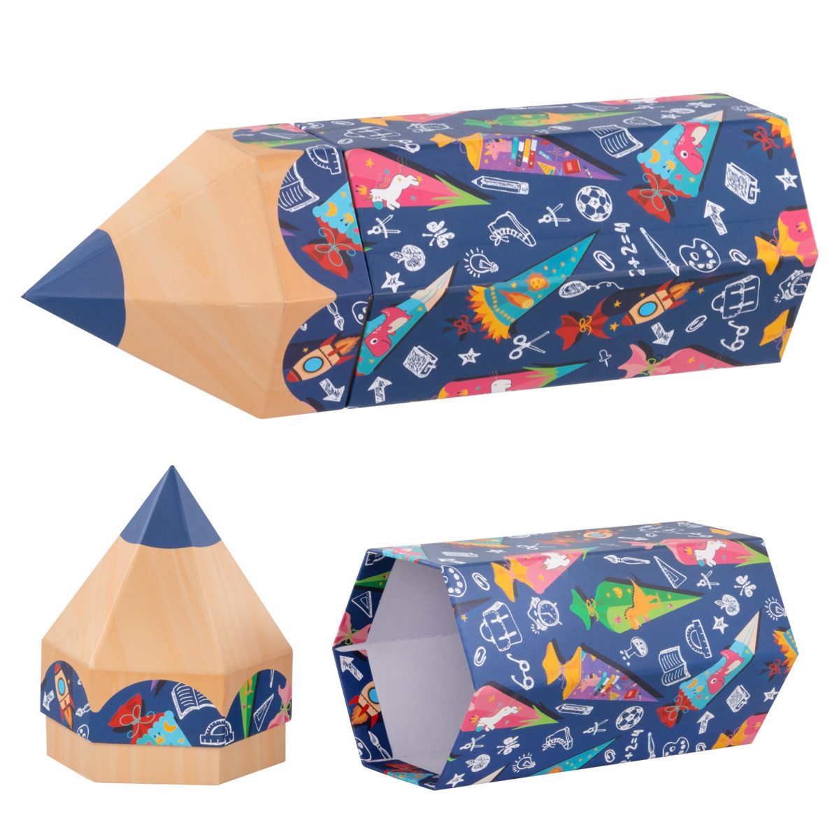 Idena Geschenkbox Geschenkbox - Stiftform, Schultüte blau, 10 x 27 x 9 cm