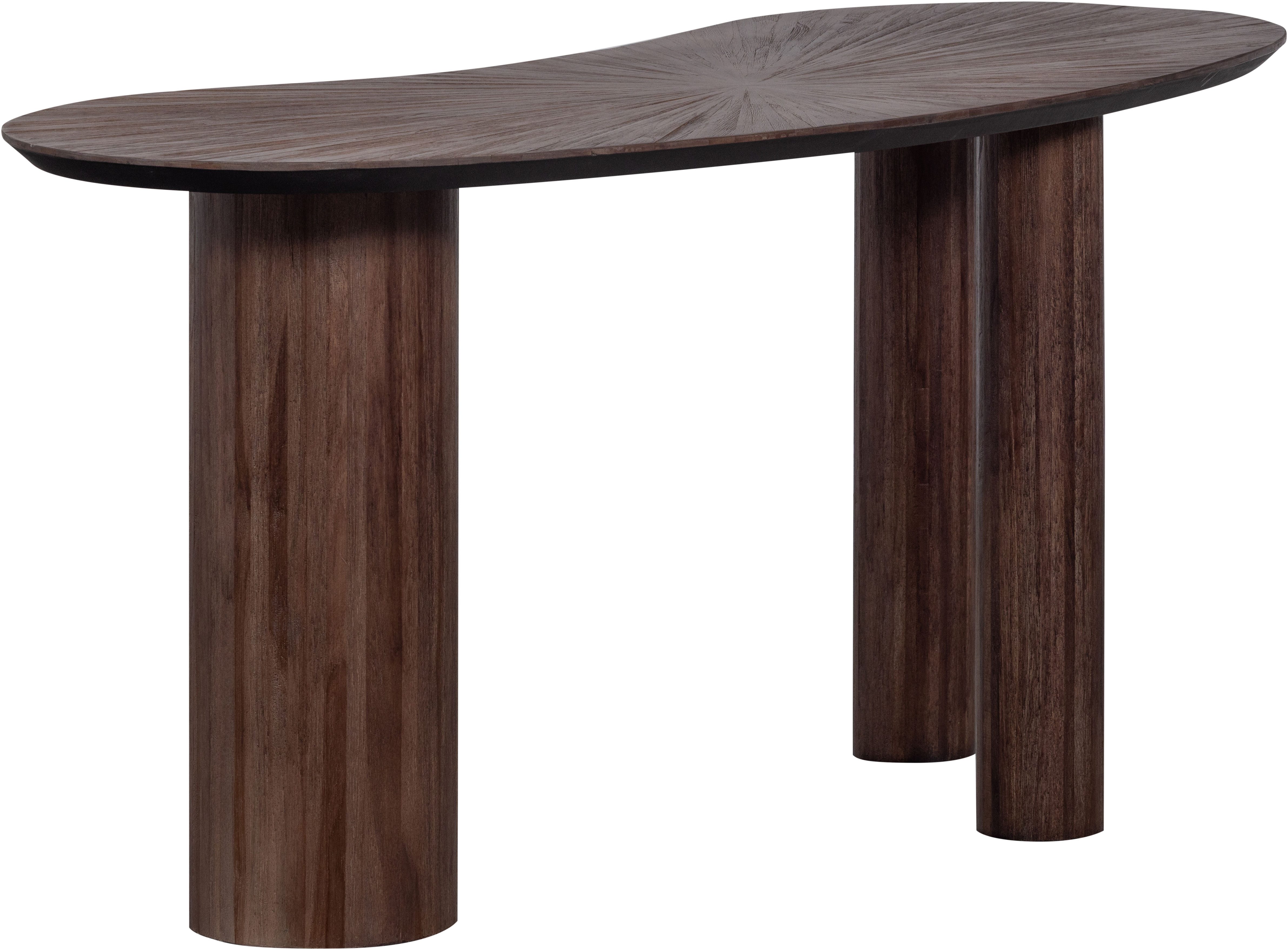 WOOOD Schreibtisch Sun aus Teakholz mit organischer Form und Standfuß 150x62x76 cm, Einfach zu montieren, sichtbare Maserung
