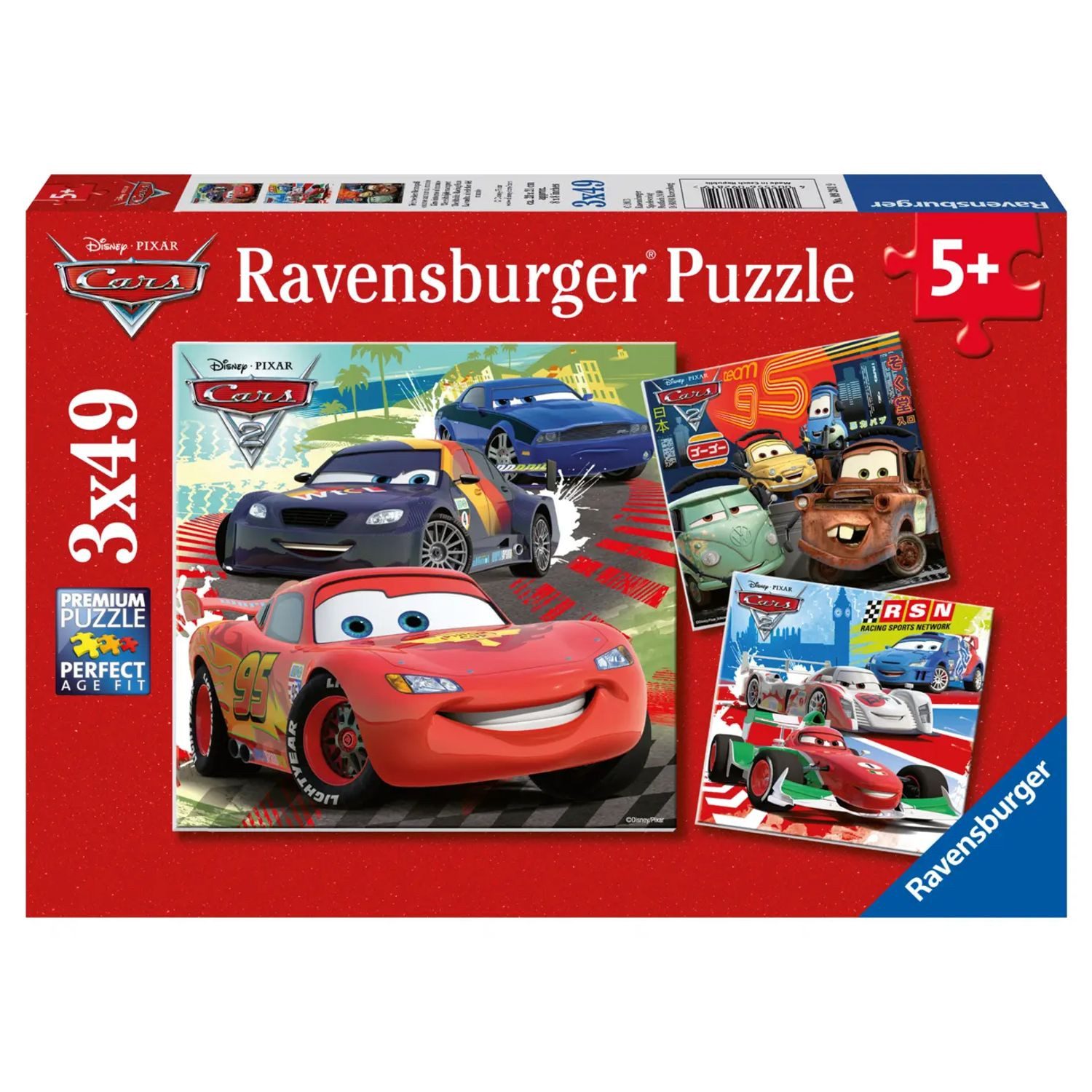 Ravensburger Puzzle Kinderpuzzle 3x49 Teile - Disney / Pixar Cars - Weltweiter Rennspaß, 49 Puzzleteile