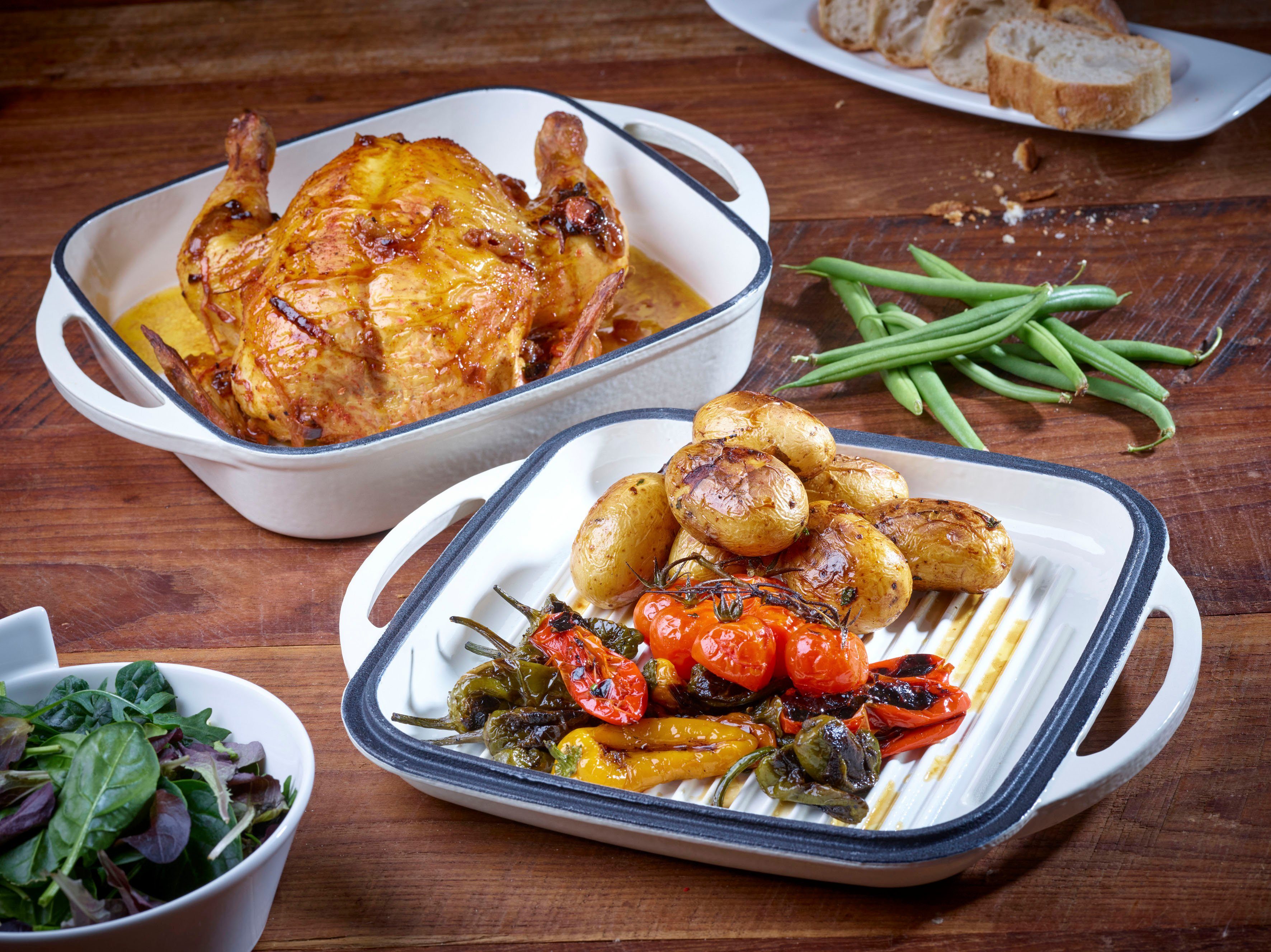 ECHTWERK Bräter Universalbräter und Pfanne 2-in-1 Set, Auflaufform mit Deckel, Emaille, Gusseisen, Emaille-Beschichtung, für Backöfen, Grill & Induktion