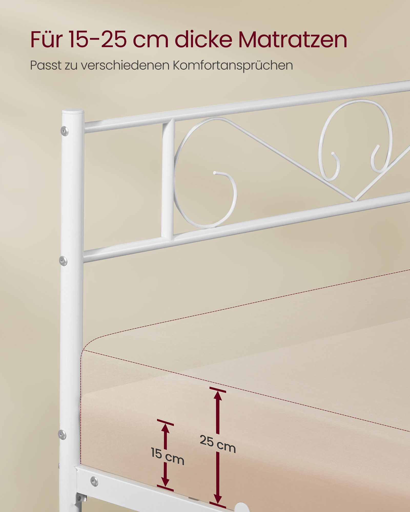 VASAGLE Bettgestell Bett Gästebett (1-tlg), 140 x 200 cm, einfache Montage, Doppelbett, Bettgestell, Bettrahmen – Bild 4 von 5