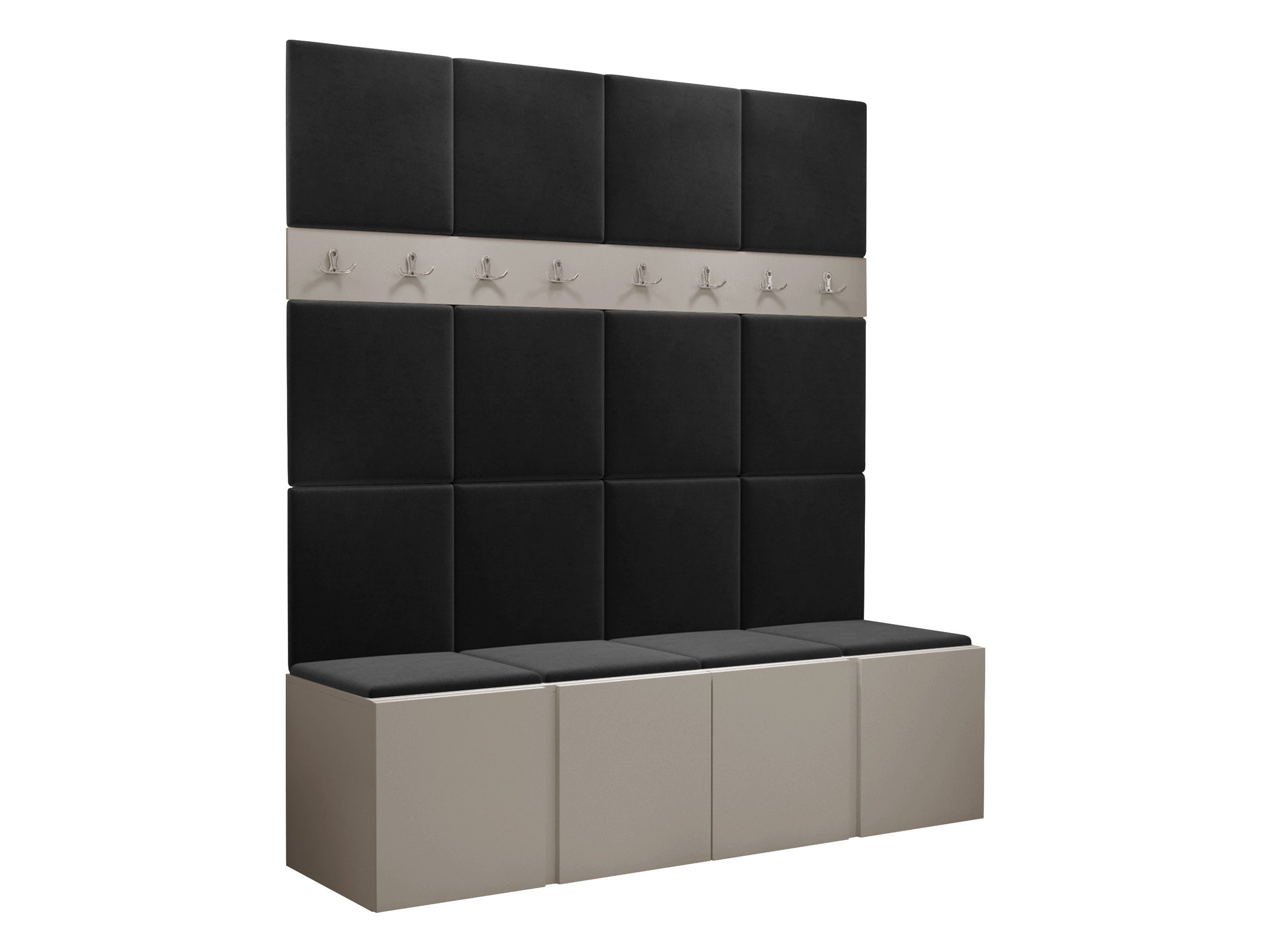 MIRJAN24 Garderoben-Set Orion V, (Komplett-Set, 2x Schuhschrank, 2x Kleiderhakenbrett, Gepolstertes Paneel 16x 42x42), Auswahl aus Fronten und Polsterplatten