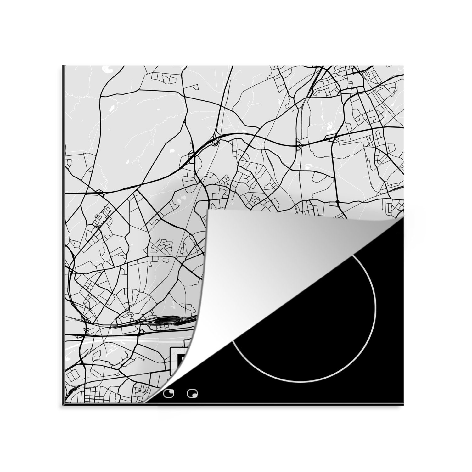 - (1 - Karte, küche Arbeitsplatte - cm, Herdblende-/Abdeckplatte MuchoWow Bottrop für - tlg), Ceranfeldabdeckung, Vinyl, 78x78 Karte Deutschland Stadtplan